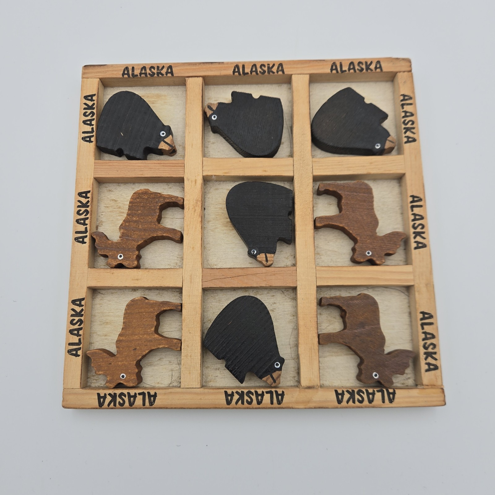 Handmade Wooden TIC-TAC-TOE Game Bear & Moose