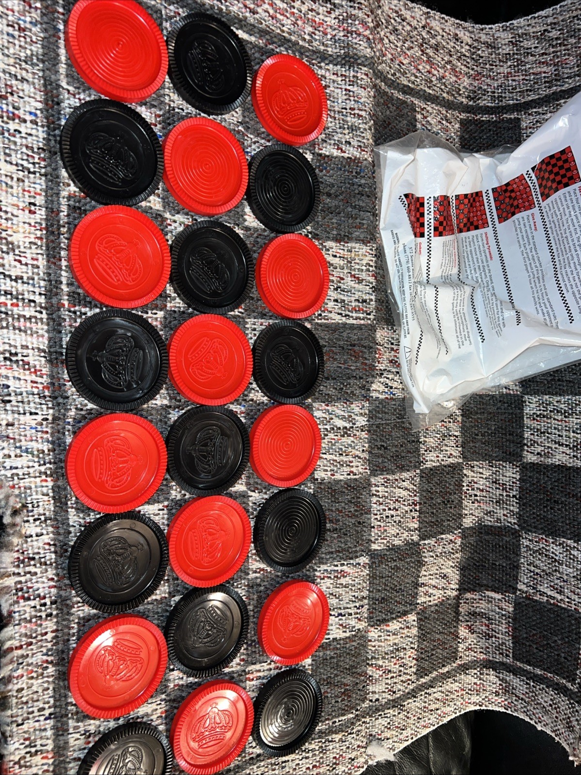 Jumbo Floor Checkers Game Complete 12 Red & 12 Black Checkers & Rug Tic Tac Toe
