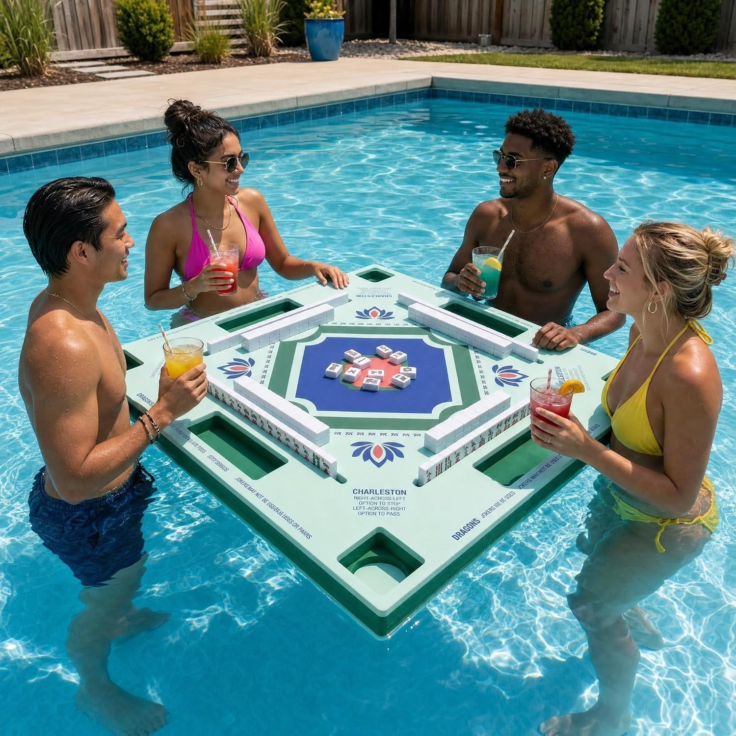 Large Floating Mahjong Table for Pool Water Game Table for Kids and Adults