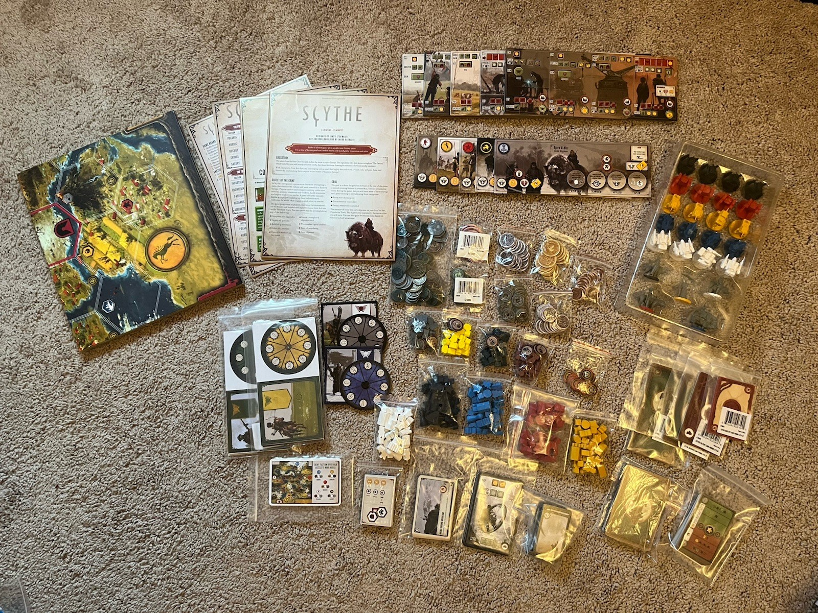 Scythe Board Game Stonemaier 1-5 Players w/ Metal Coins + Promo Cards & Dials
