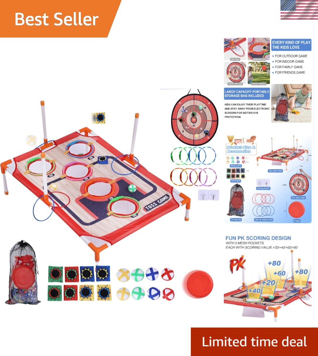 5-in-1 Carnival Game Set: Outdoor & Indoor Fun for Kids and Adults, Orange