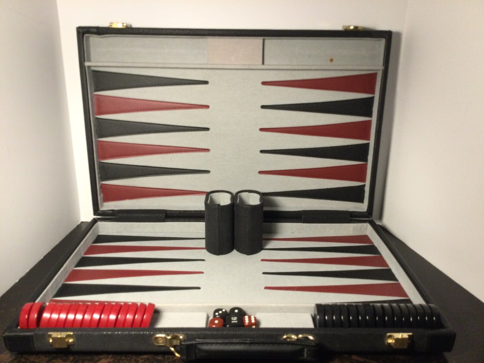 WE Games Black Faux Suede Backgammon Set Complete Cups Chips Dice