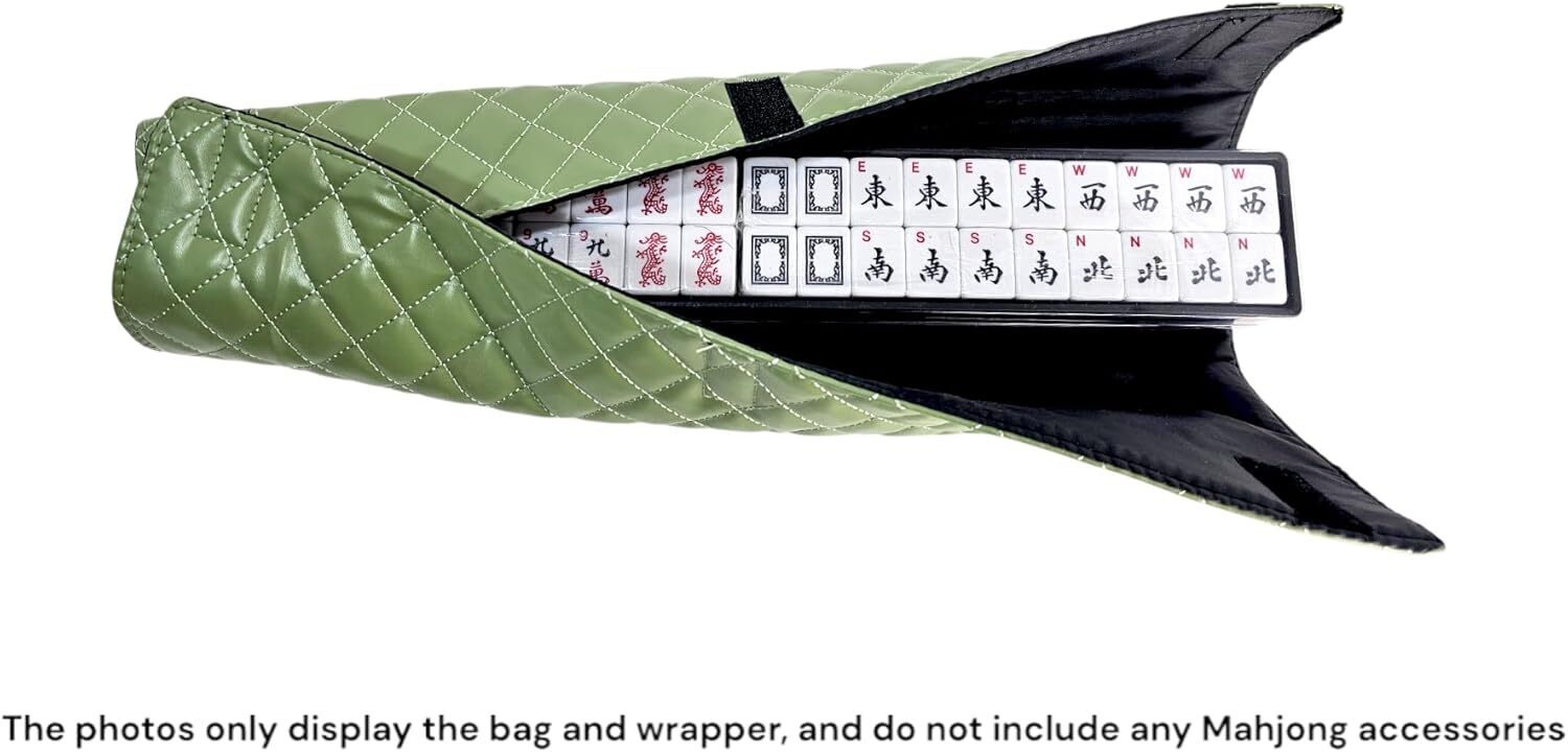 “Green” Quilted PU Leather Mahjong Carry Bag with Zippered Storage Pocket.