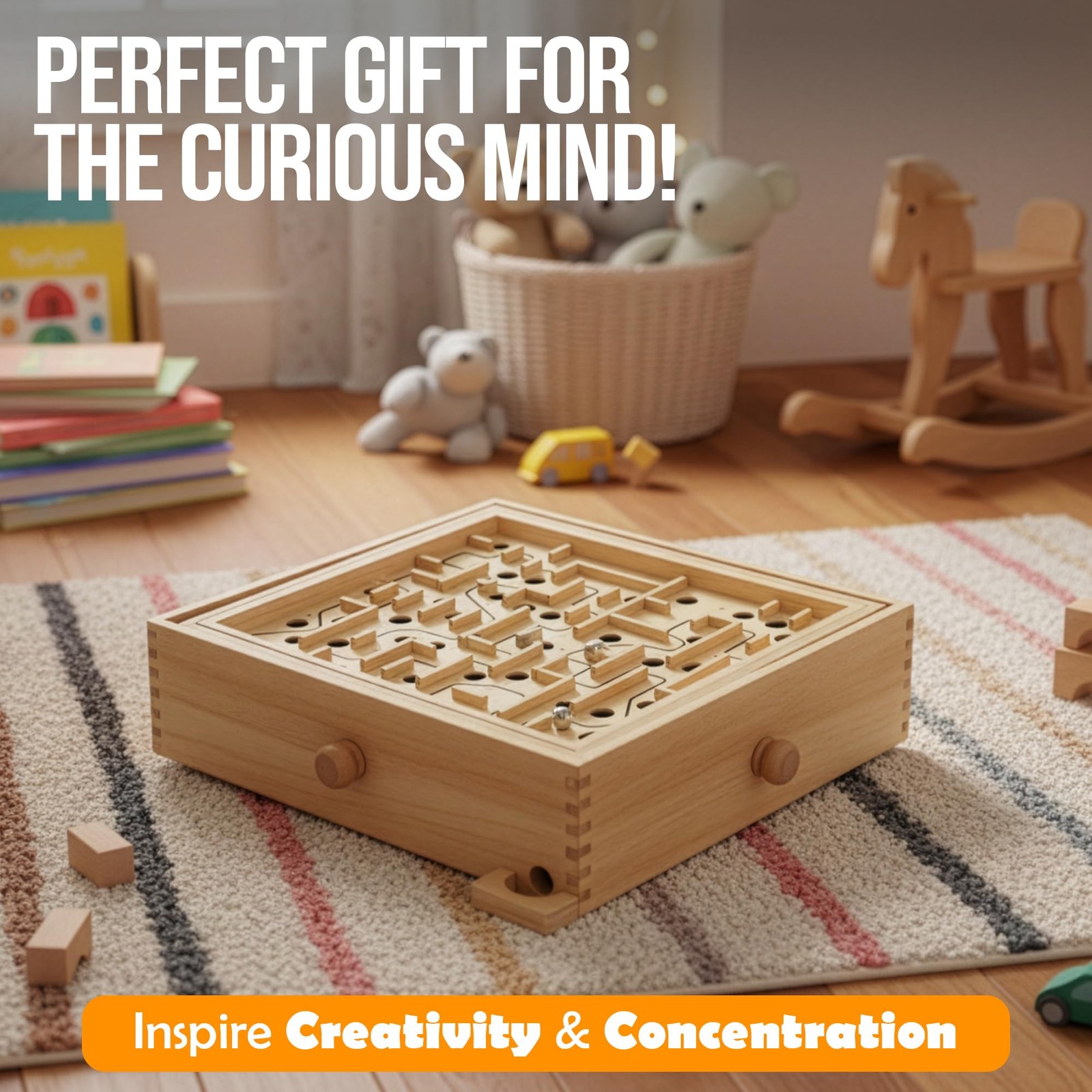 Wooden Labyrinth Marble Maze Game, Large 12.75″ x 11.5″ Tilt Maze Game Board …