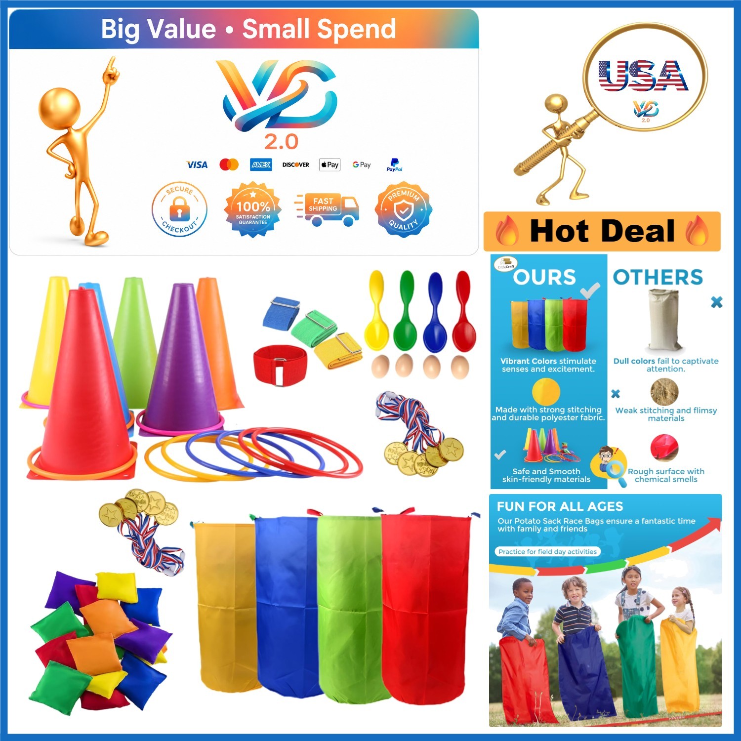 Outdoors 53 Pcs Games Set for Kids & Adults, Ring Toss, Bean Bags, Sacks