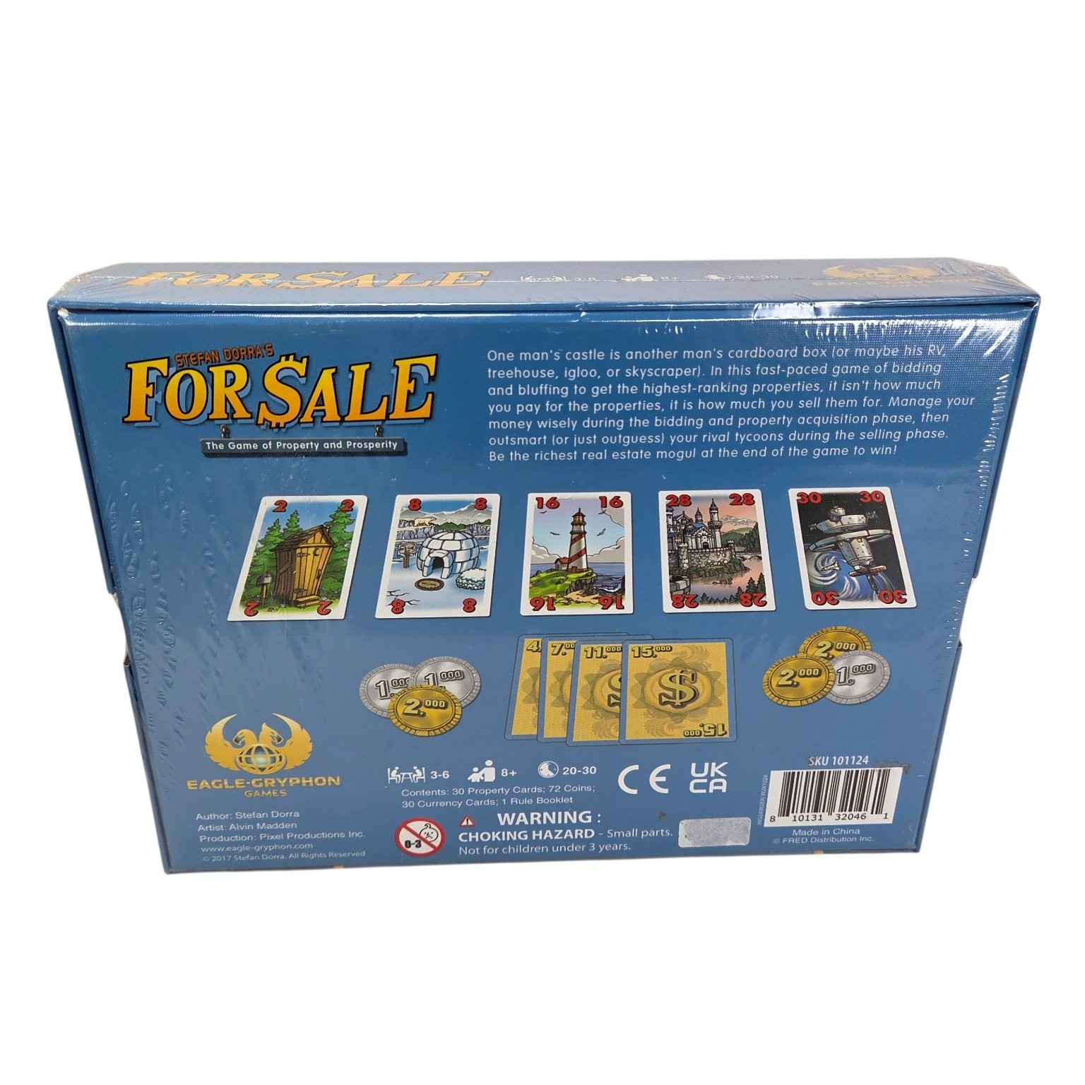 For Sale Game of Property 3-6 Players Ages 8+ Cardboard 2017 Eagle-Gryphon Games