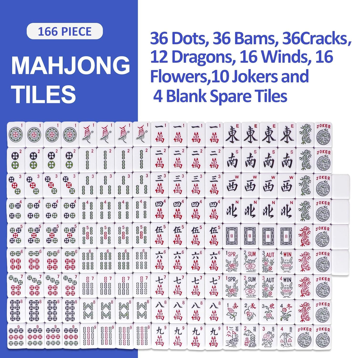 TIASUSAN American Mahjong Tile Set with 166 Navy Blue Back Tiles