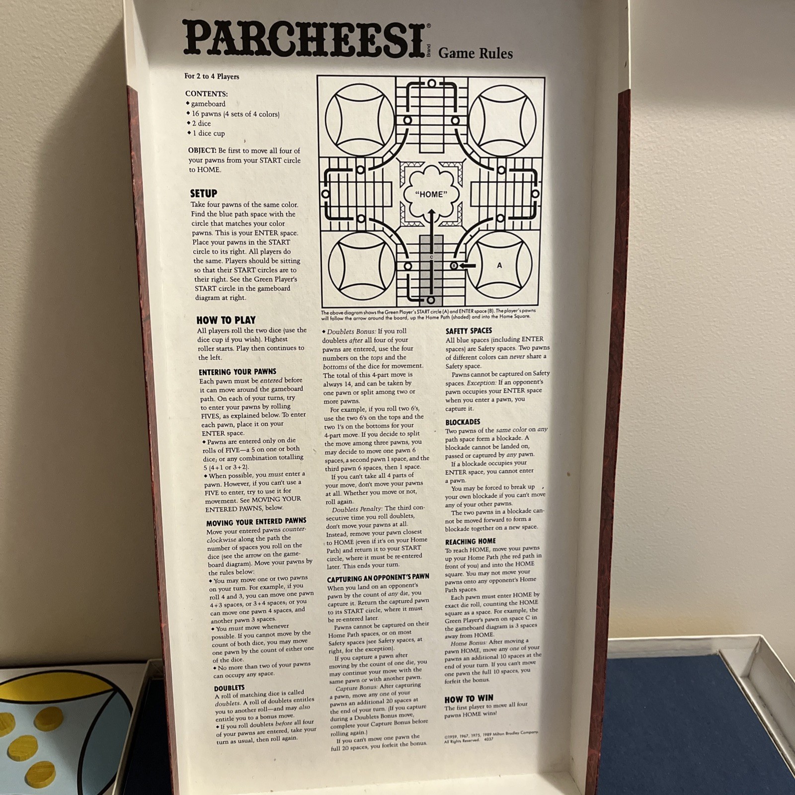 Vintage 1989 Milton Bradley Parcheesi – Royal Board Game of India. 100% Complete