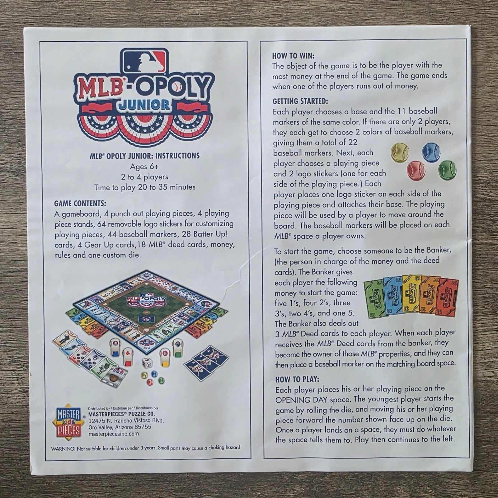 MasterPieces MLB-Opoly Junior Board Game Collector’s Edition Baseball Kids 6+