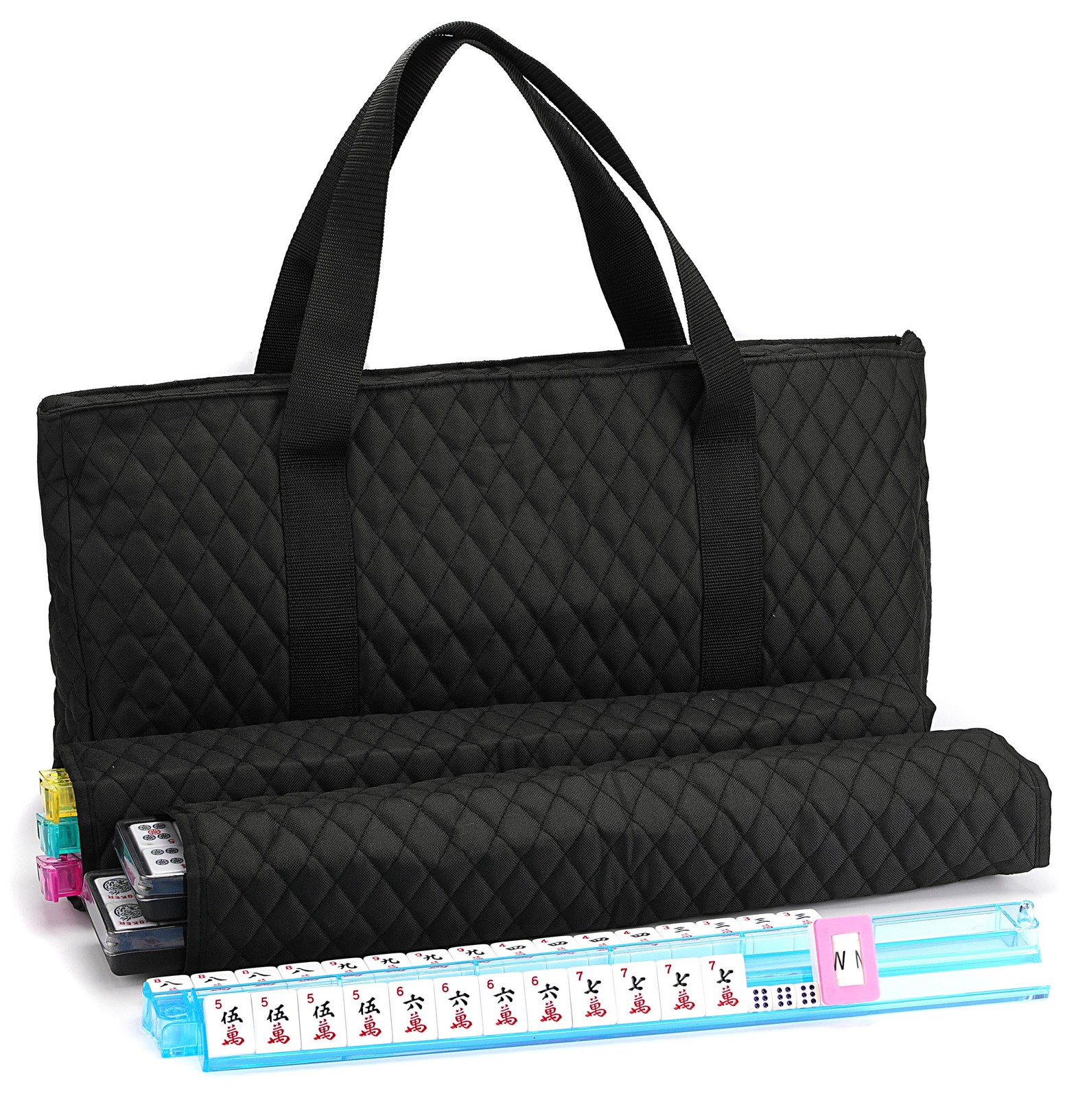 MAHJONG GAME SET American 166 White Tiles with Quilted Soft Bag