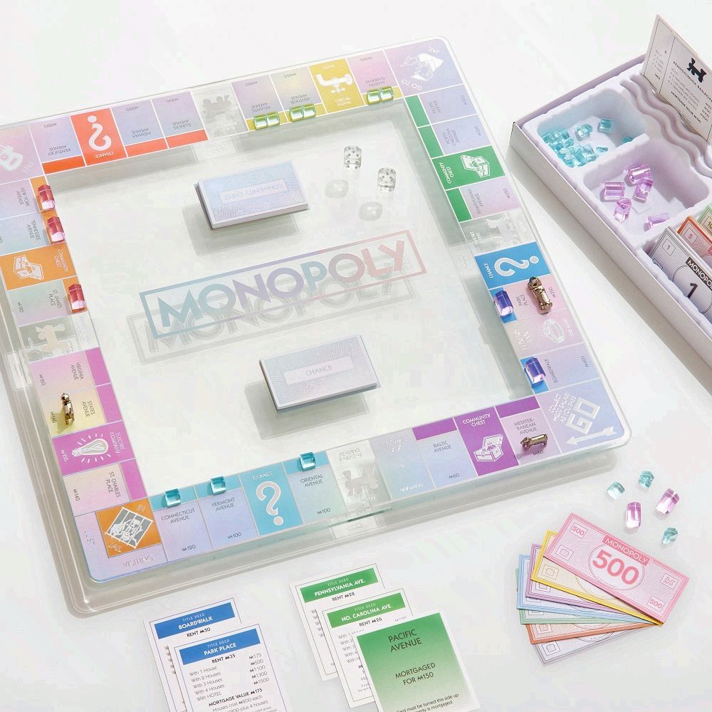 🔥 FREE SHIP Aura Monopoly Game Set Glass Board Luxury Edition Family Gift Game