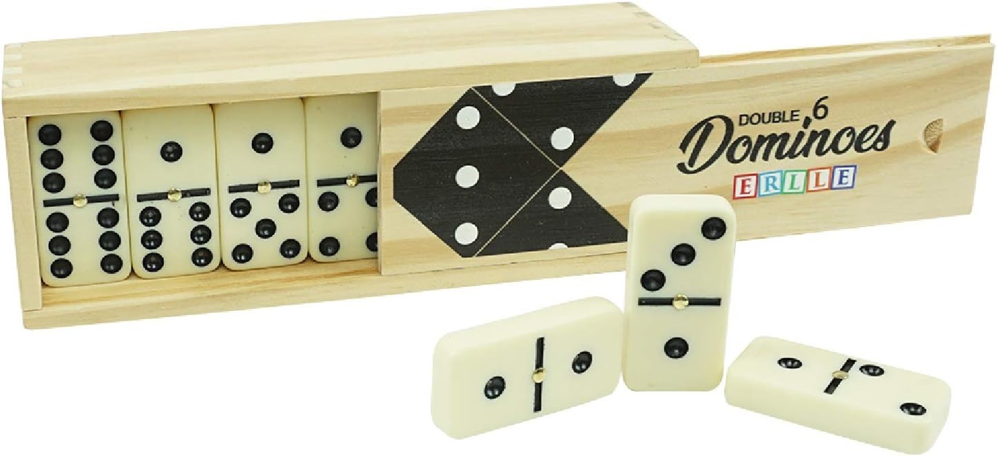 Dominoes Set, Classic 28-Piece Double Six Domino Set with Wooden Case, Famil…