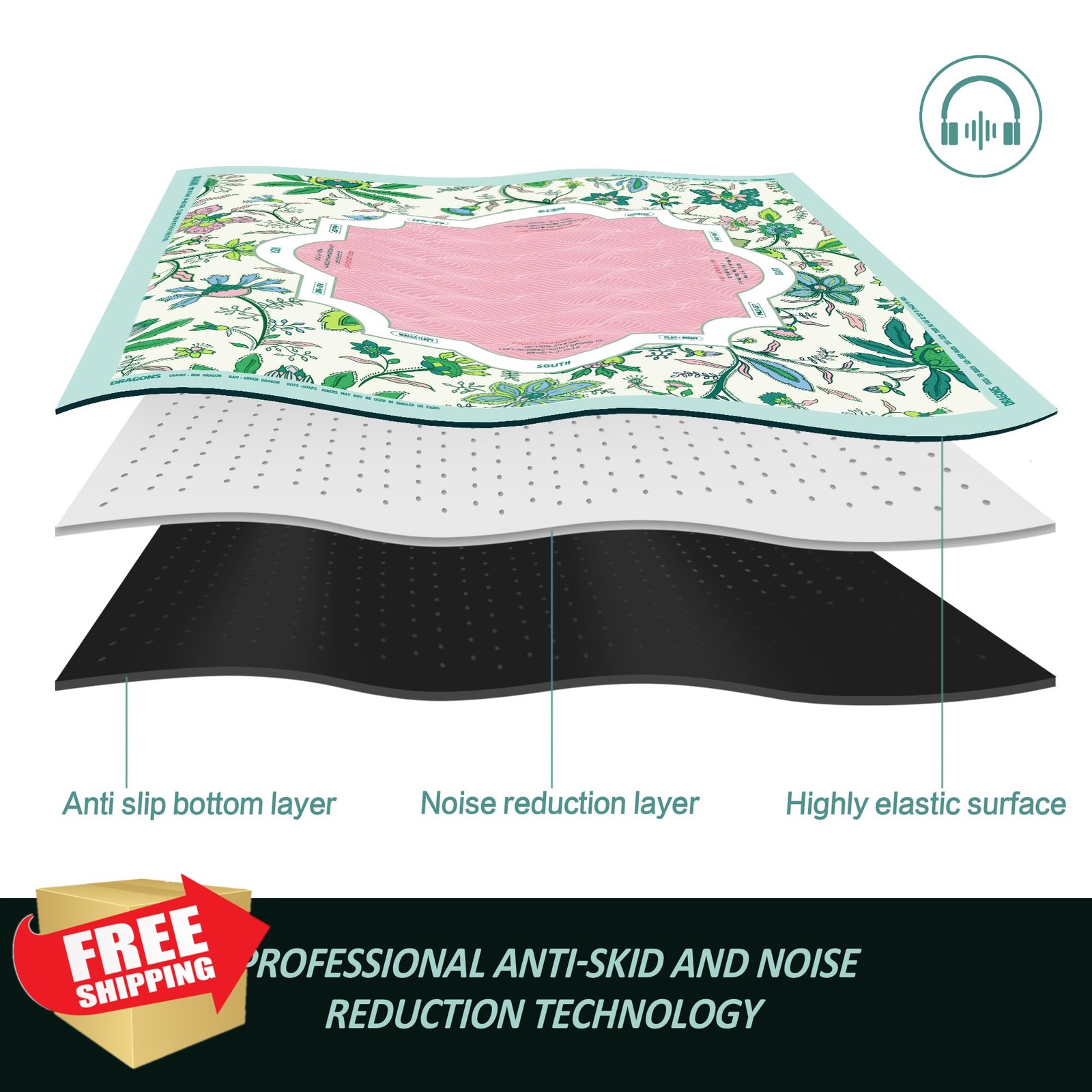 XINTONG Pastel Floral Wave Mahjong Mat Anti-Slip 32×32