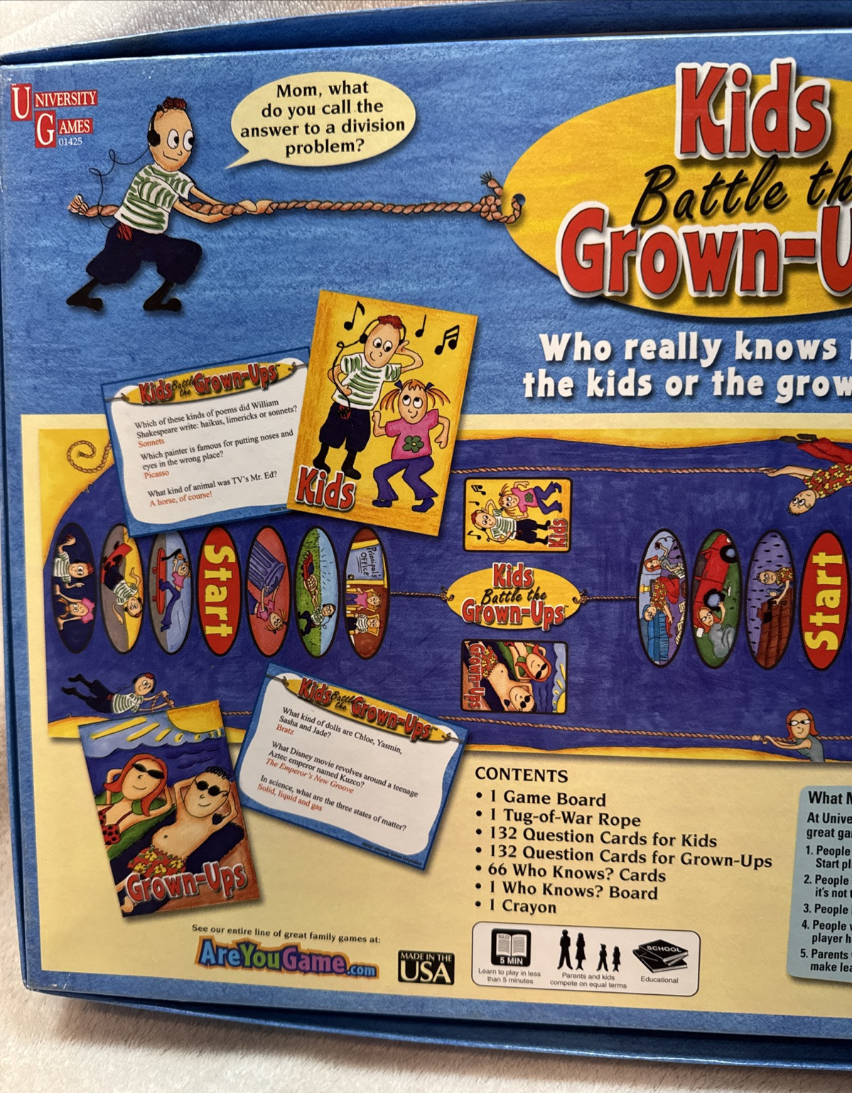 Kids Battle The Grown-Ups Trivia Board Game 2002 by University Games Age 8 & Up