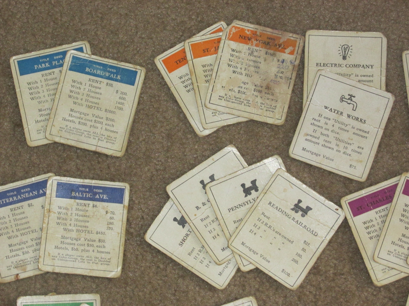 Vintage Monopoly Cards, 2 Wooden Tokens & 24 Wooden Buildings ~1950’s-60’s~Used
