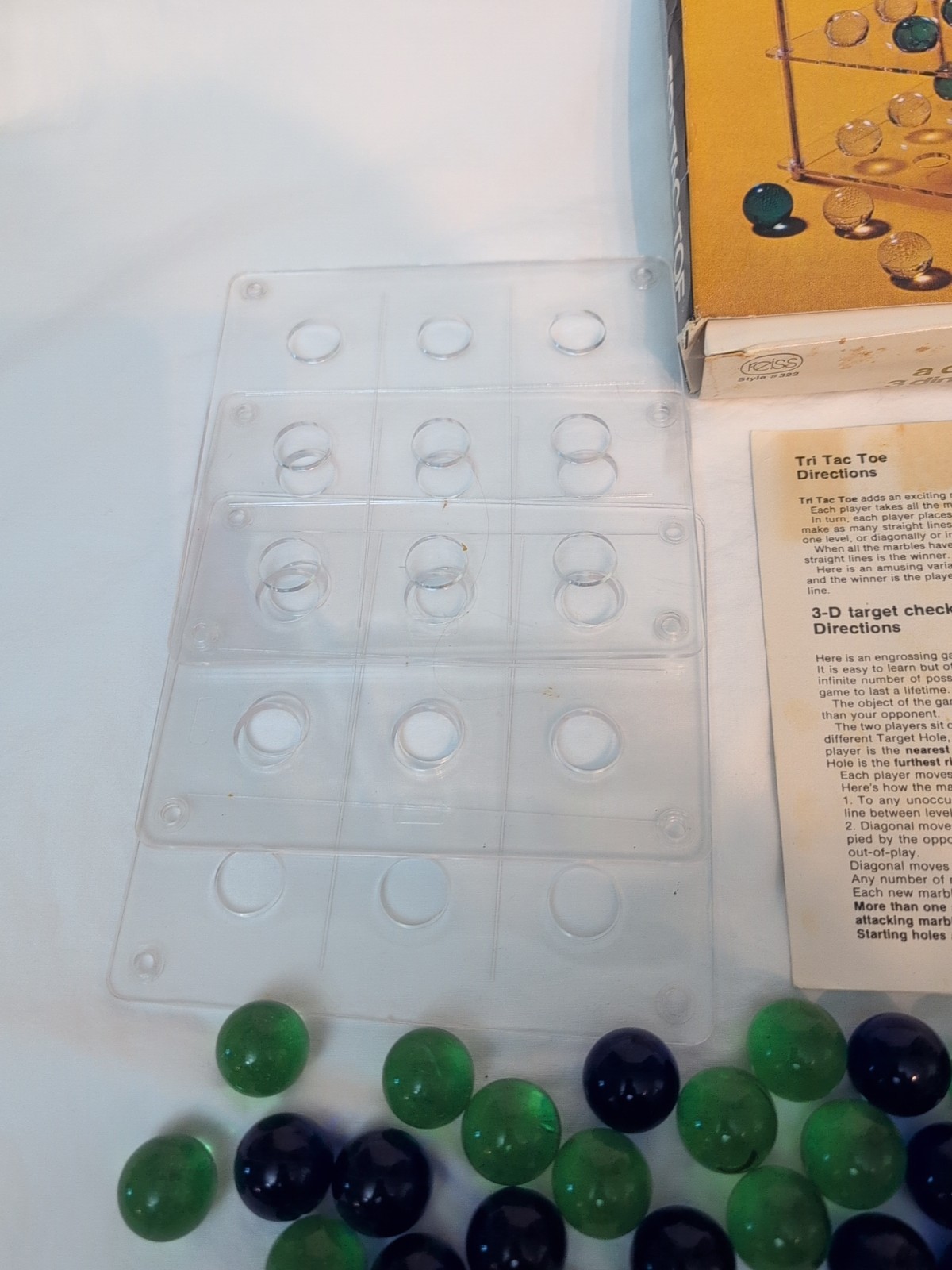 Vintage Reiss Tri Tac Toe Marbles 3D Tic Tac Toe Game 1973 Missing Rods