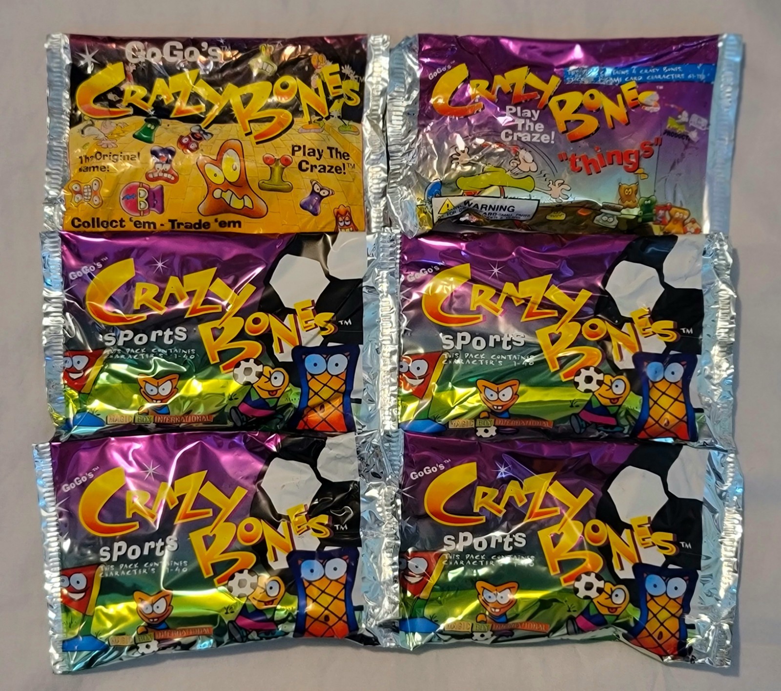 6 GoGo CRAZY BONE PACKS: 1 SERIES ONE, 1 “RED THINGS & 4 “SPORTS” PACKS ☆