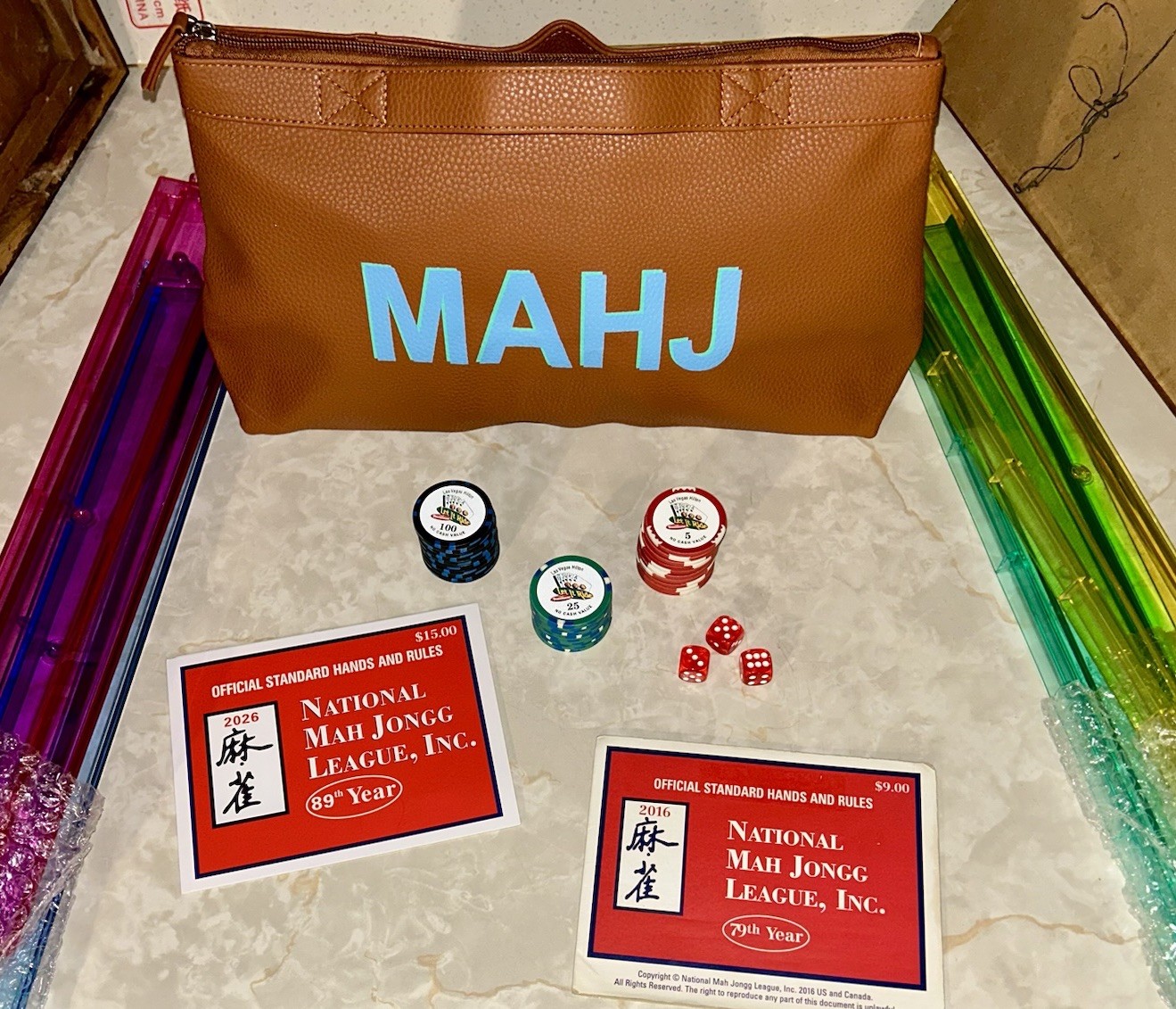 American Mahjong Set•160 Engraved Tiles •Racks & Pushers•Leather Tile Satchel