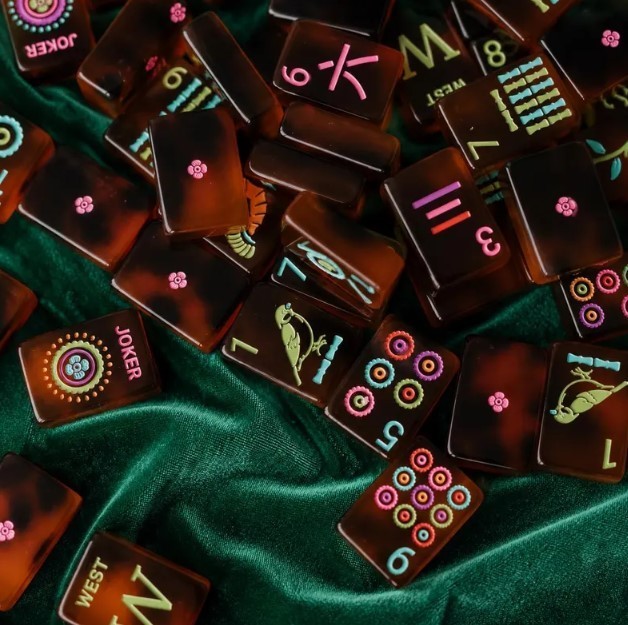 Tortoise Amber Luck Ladybug Engraved Acrylic American Mahjong Tiles Set FREESHIP