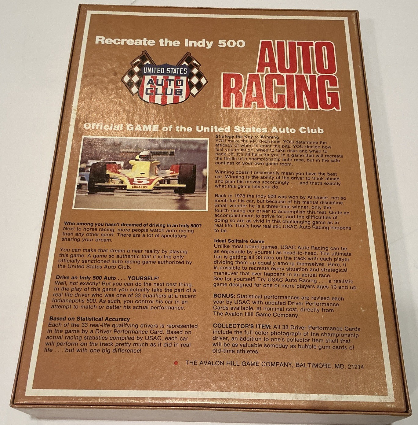 Auto Racing 1979 Avalon Hill Board Game USAC Recreate the Indy 500 Complete Game