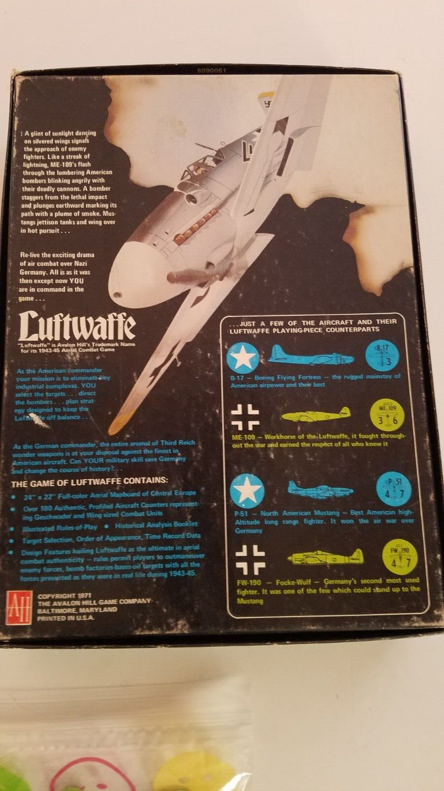 LUFTWAFFE BOARD GAME BY THE AVALON HILL GAME CO. 1971