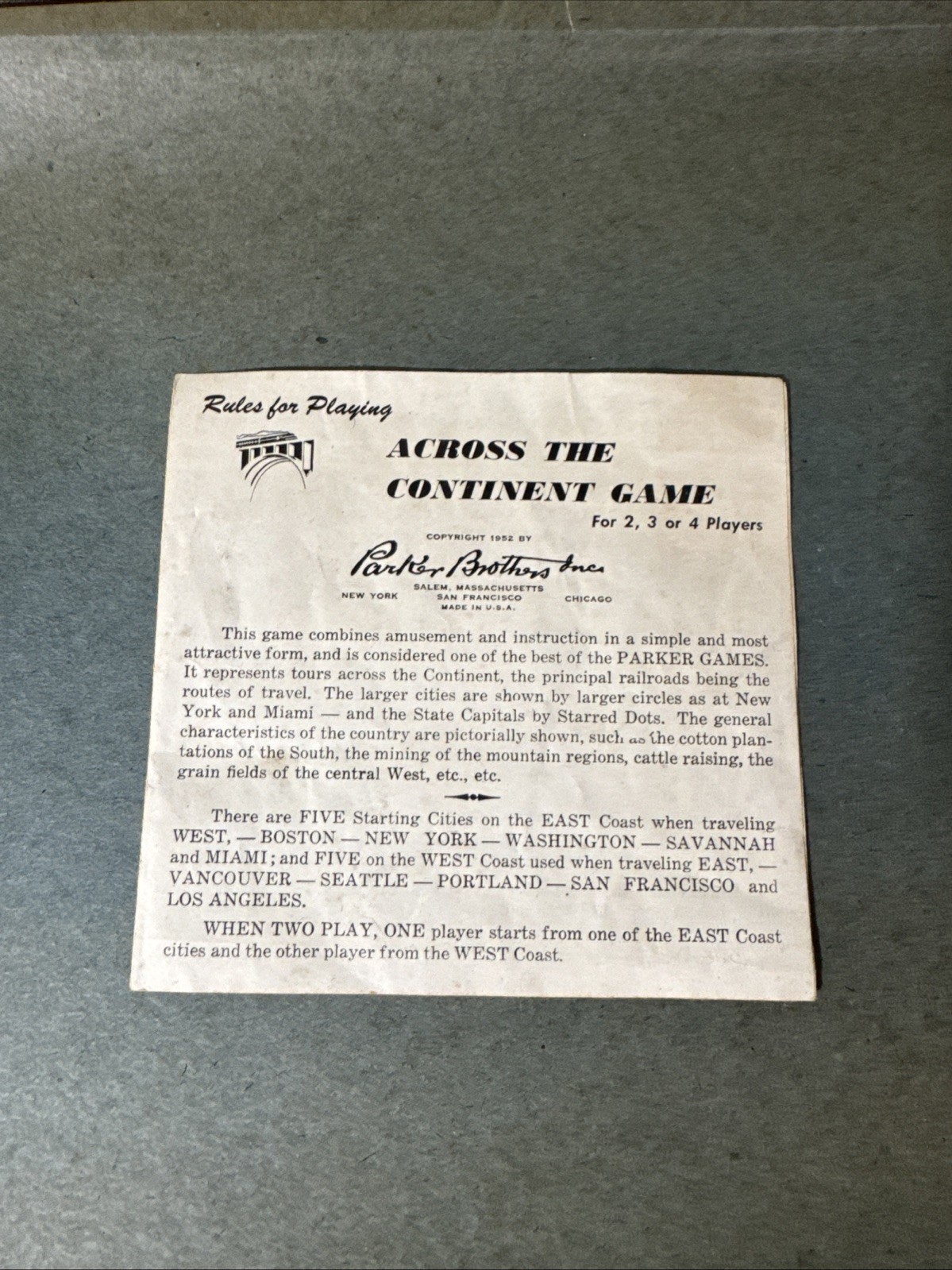 America Across The Continent Parker Bros vintage board games 1950s