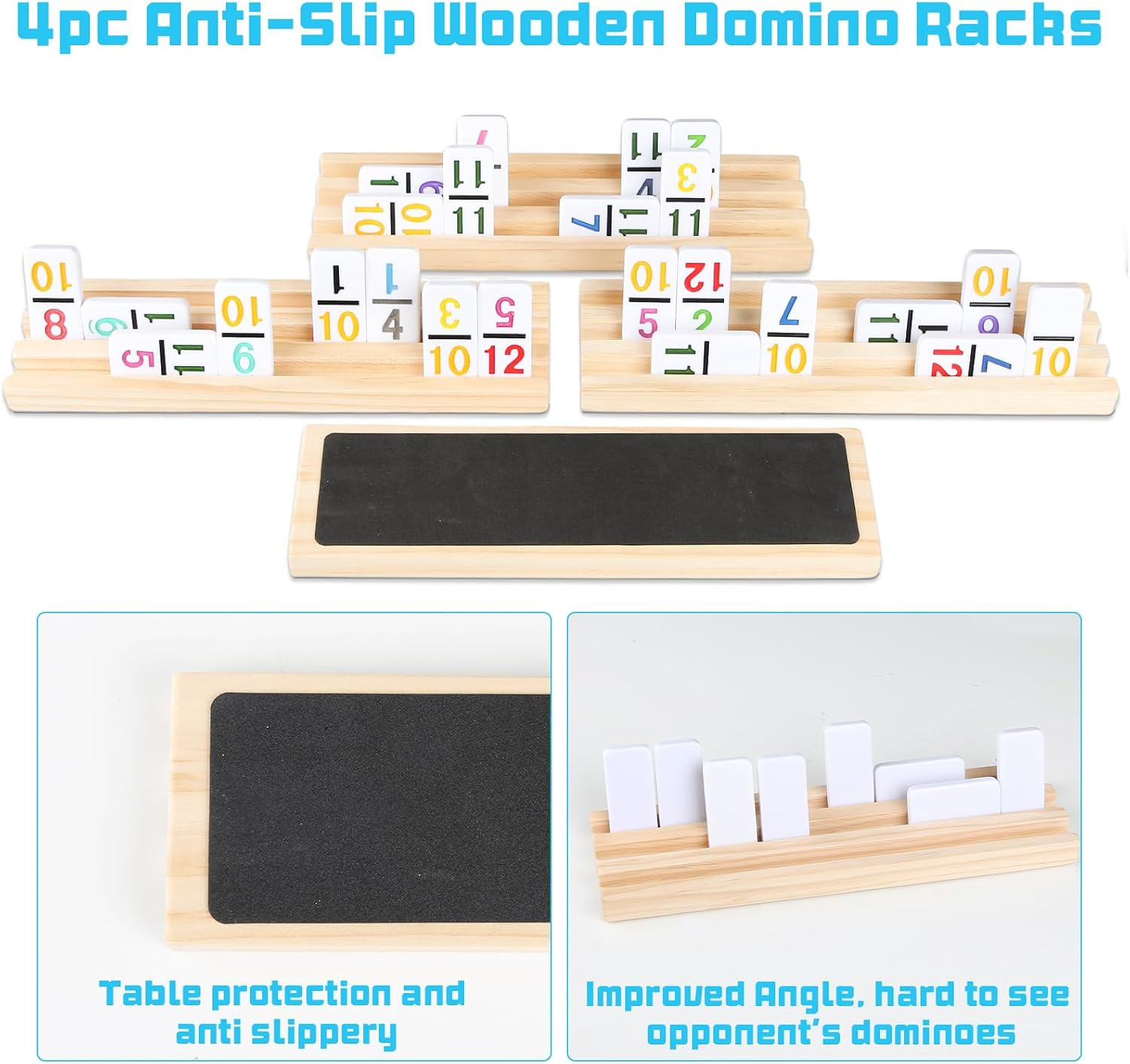 Mexican Train Numbers Dominoes with 4 Wood Trays, Color Double 12 Numerical