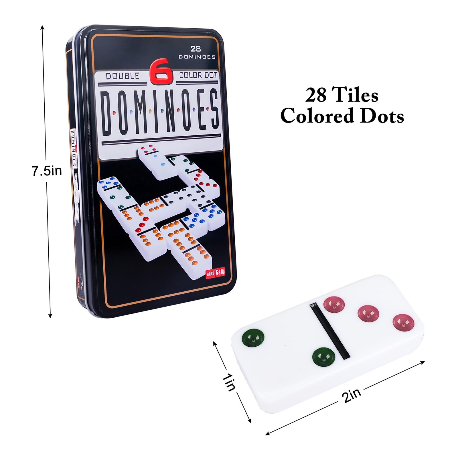 Double Six Dominoes Set for Adults, Classic Domino Game with Tin Box – 28 Tiles