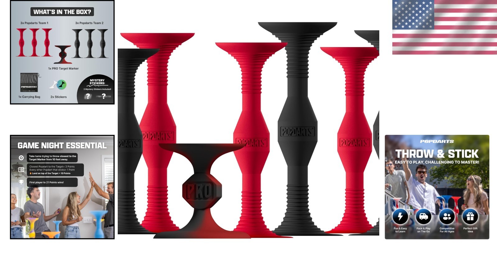 Compact Red & Black Popdarts Set – Exciting Indoor/Outdoor Game for 2-4 Players