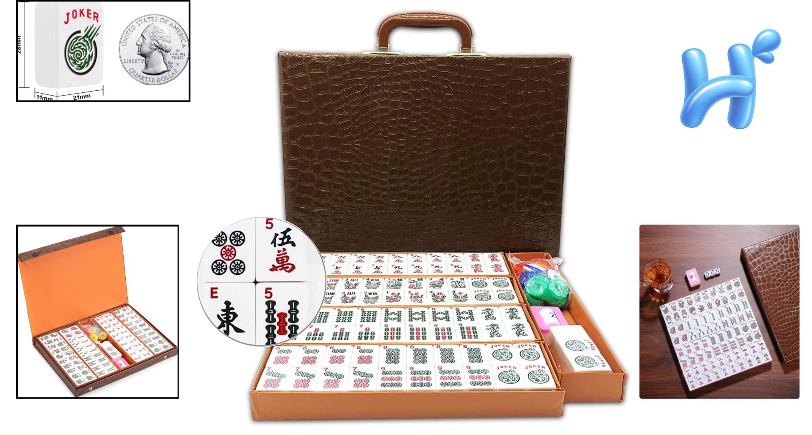 Authentic American Mahjong Game Set with 166 Standard Rule Tiles & Carrying Case