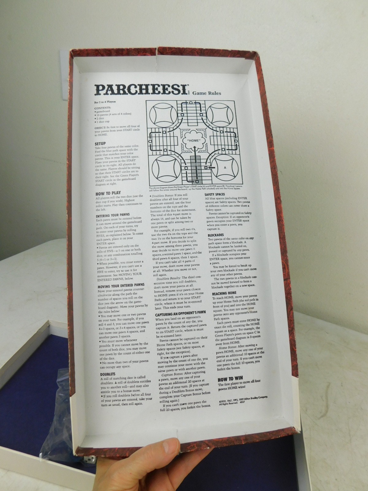 1989 PARCHEESI Board Game Classic Milton Bradley Vintage Toy No. 4037