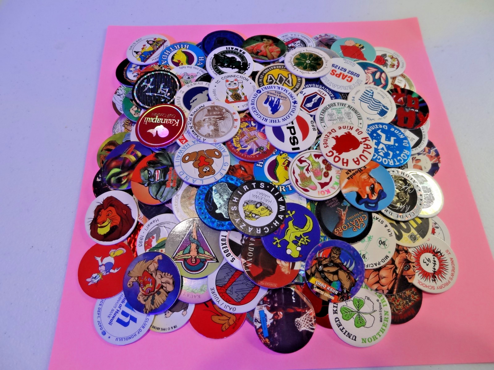 POGS * 100 Misc Variety Plus One (1) Mortal Kombat 18K Gold Plated Metal Slammer