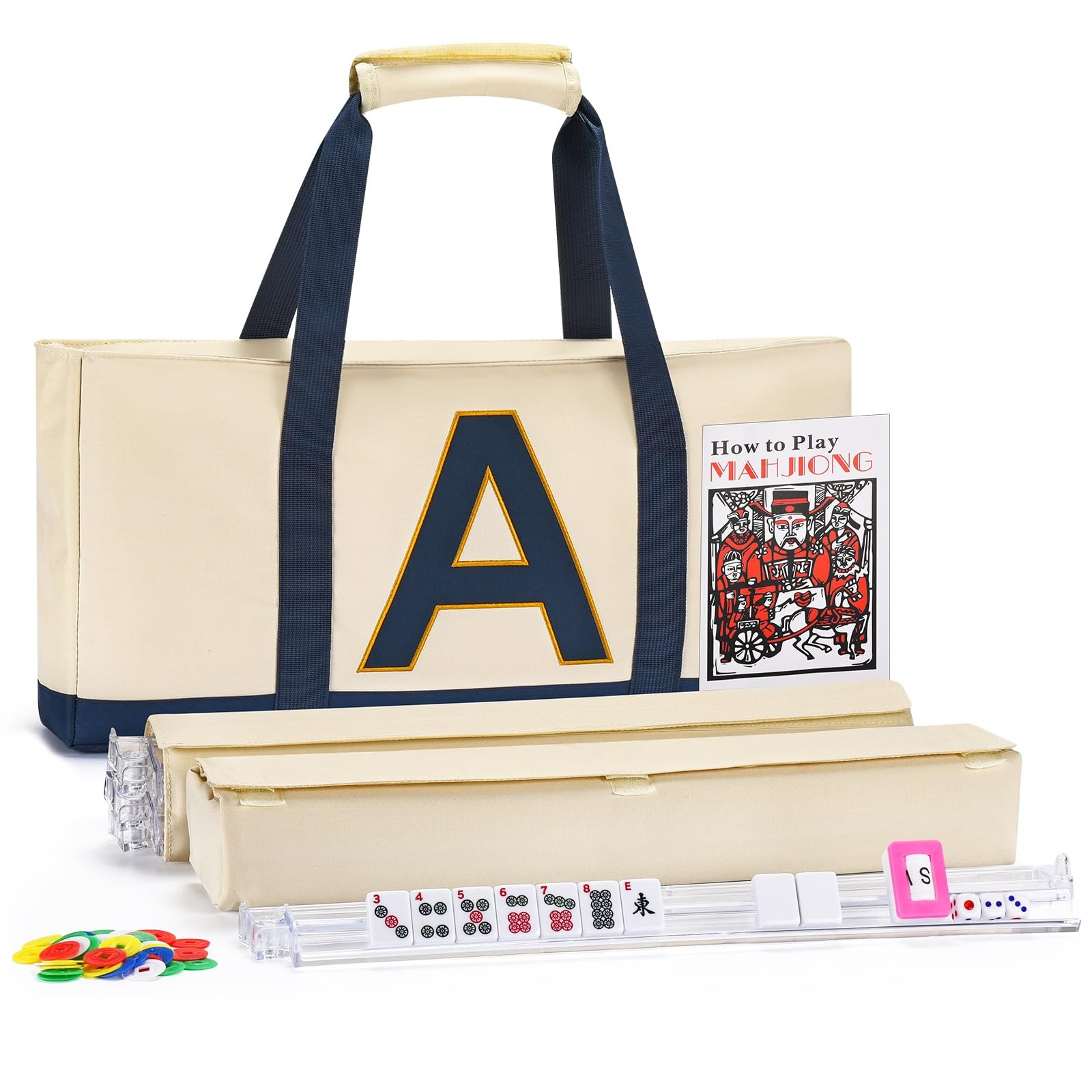 ADAH American Mahjong Set with 166 Tiles, 4 All-in-One Rack/Pushers, Premiu