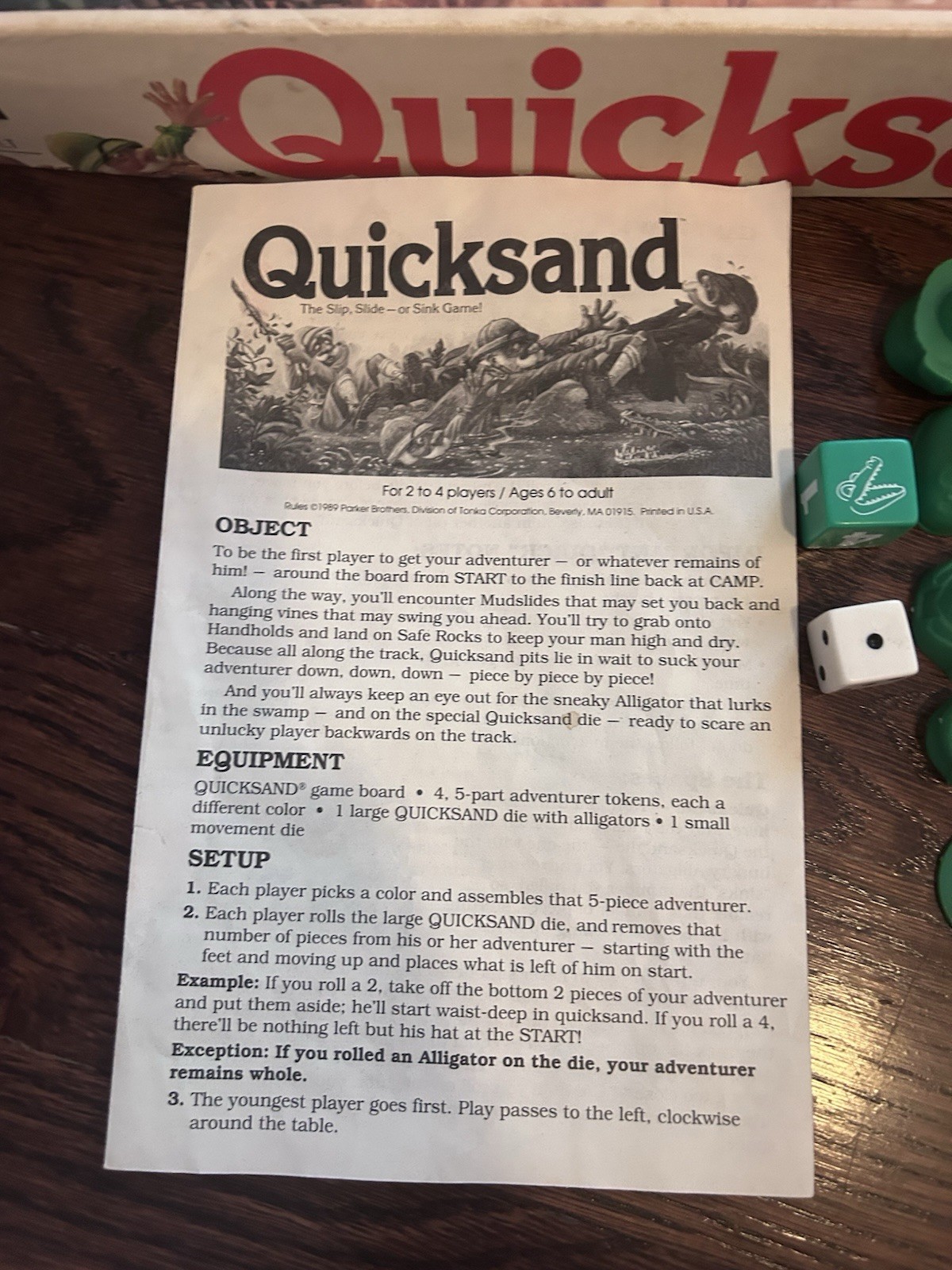 Quicksand The Slip Slide Sink Board Game Parker Brothers VINTAGE 1989 COMPLETE