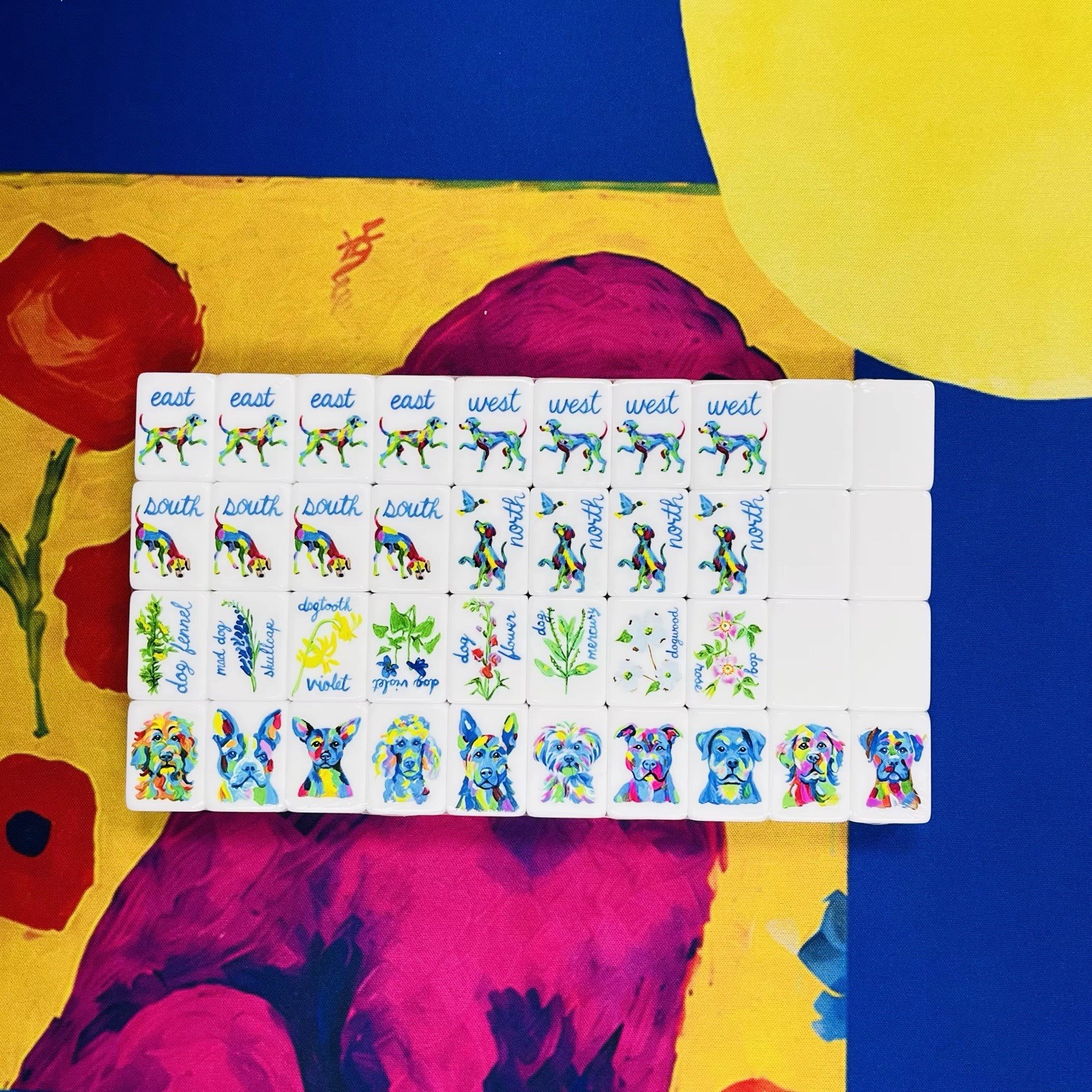 Dog Cute Colorful Design Mahjong Set 160 Tiles Premium Tiles Gift for Dog Lovers