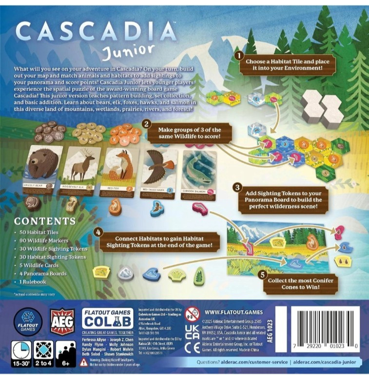 Cascadia Junior Board Game Alderac Flatout AEG 1023 Family Puzzle Jr. Animal