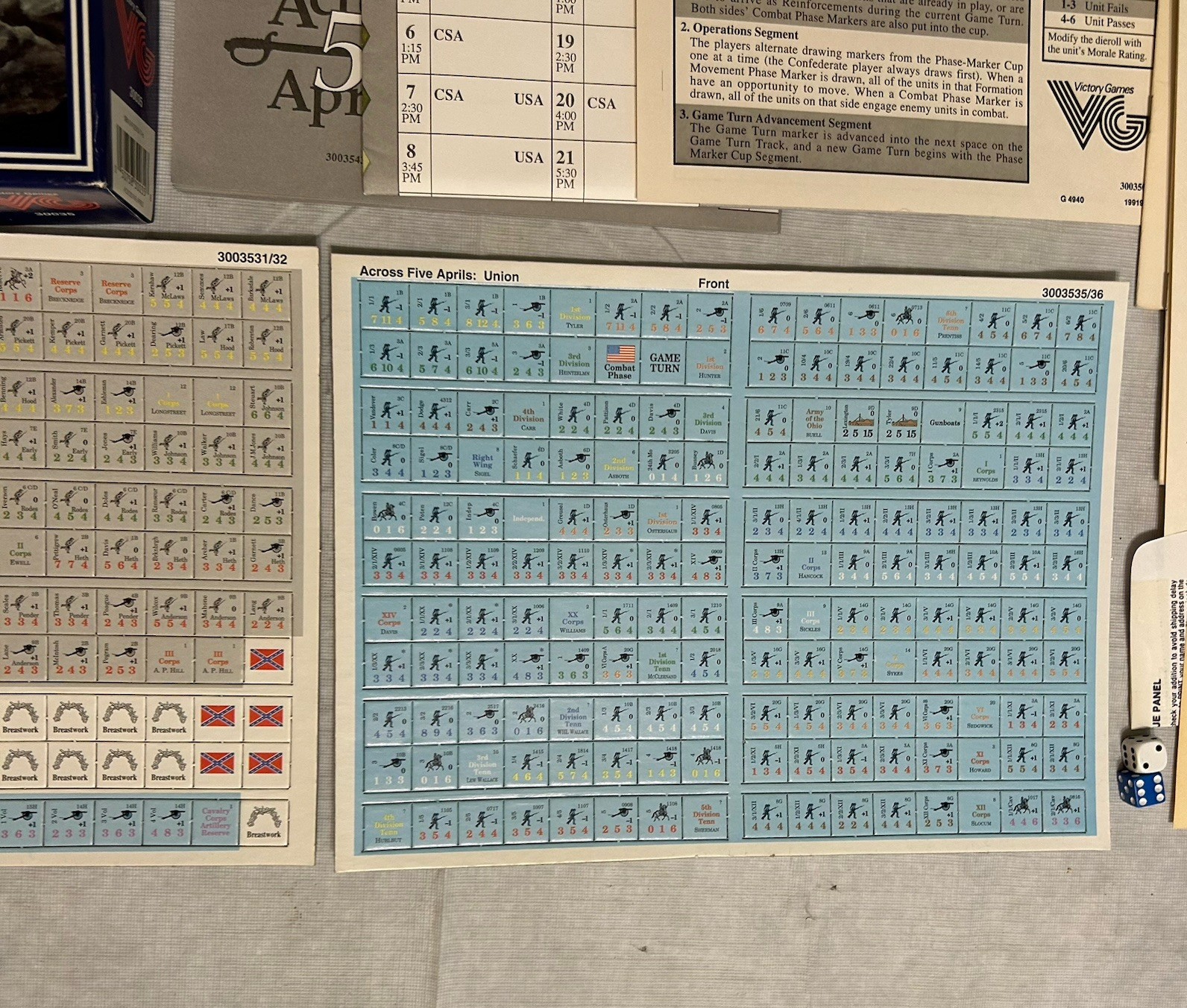 Across 5 Aprils Civil War Pentagame -Victory Games 100% COMPLETE & Unpunched