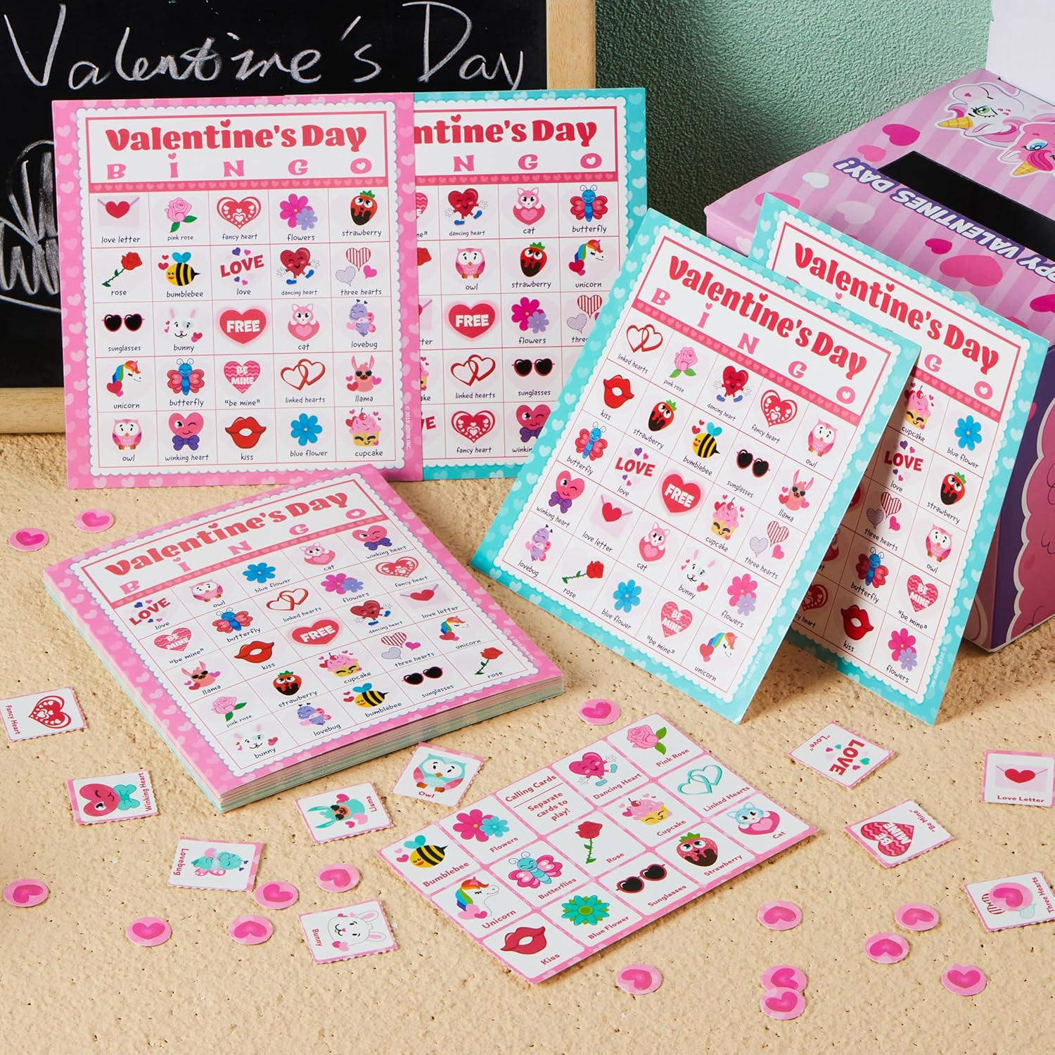 36 Player Valentines Bingo Cards 5×5 Kids Classroom Party Game Fam Activity Fun!