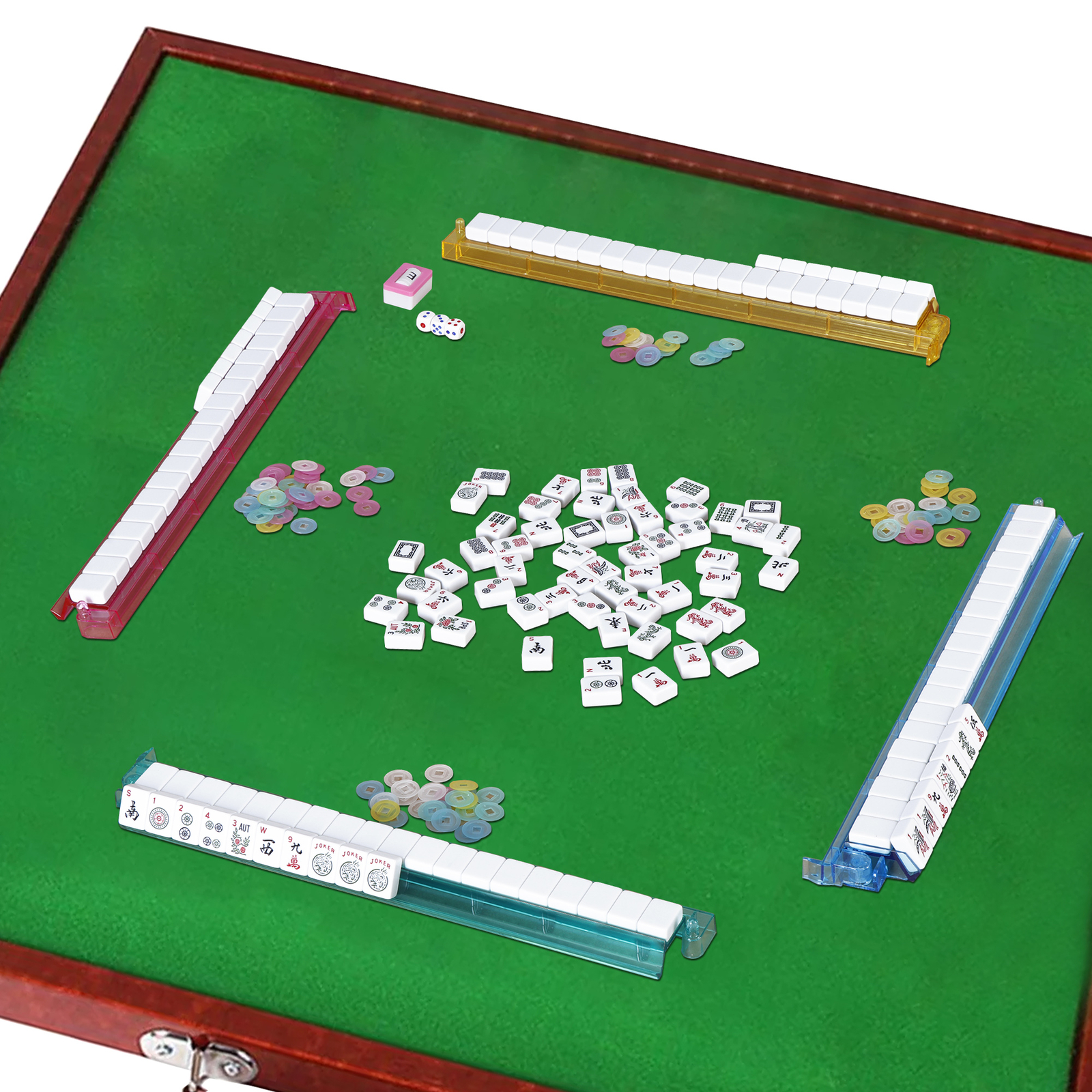 American Mahjong Set 166 Tiles 4 Color Complete Mah Jong Set Racks/Pushers w/Bag