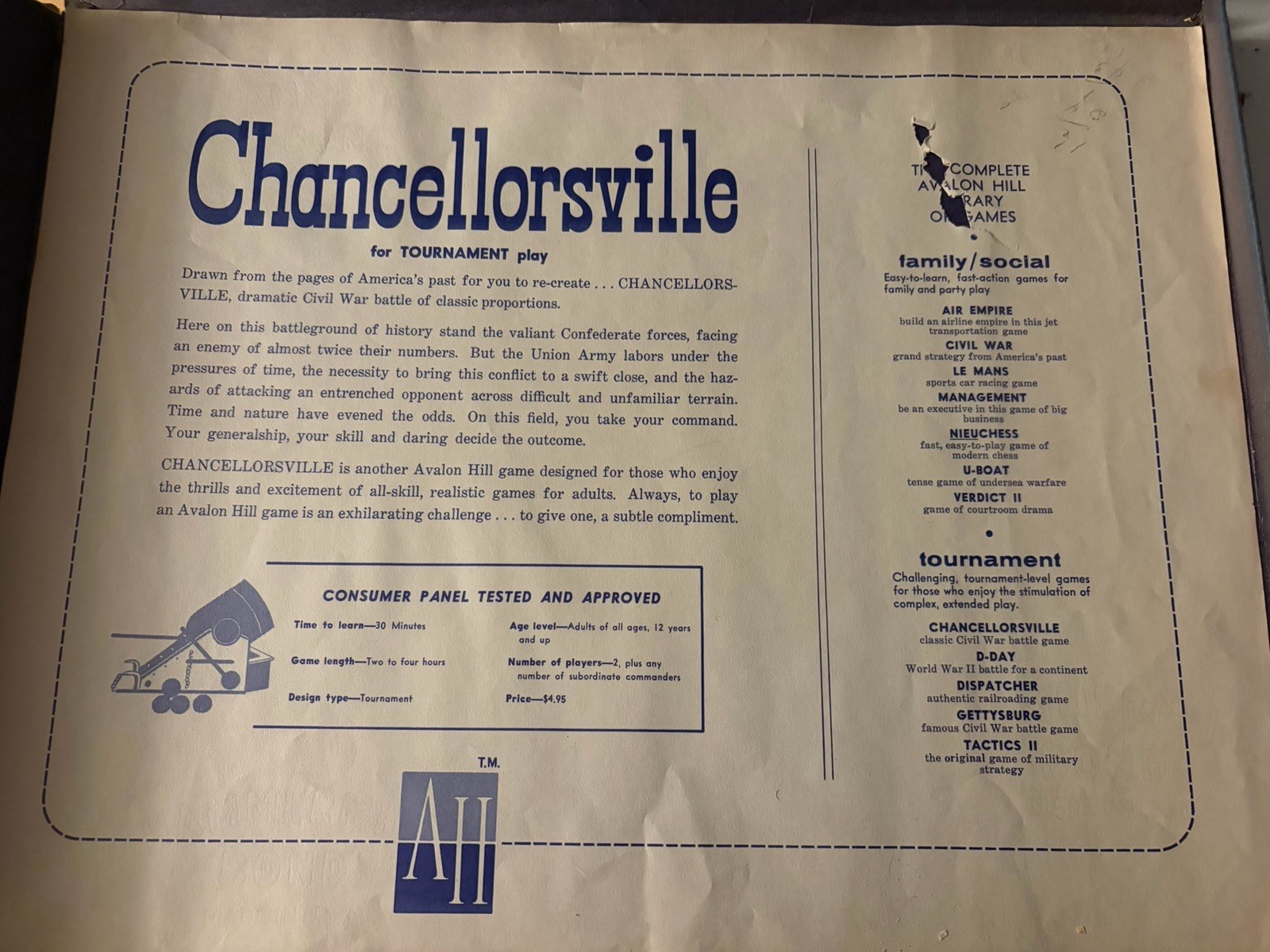 Vintage Game Chancellorsville America’s Civil War Battle Game Avalon Hill 1961