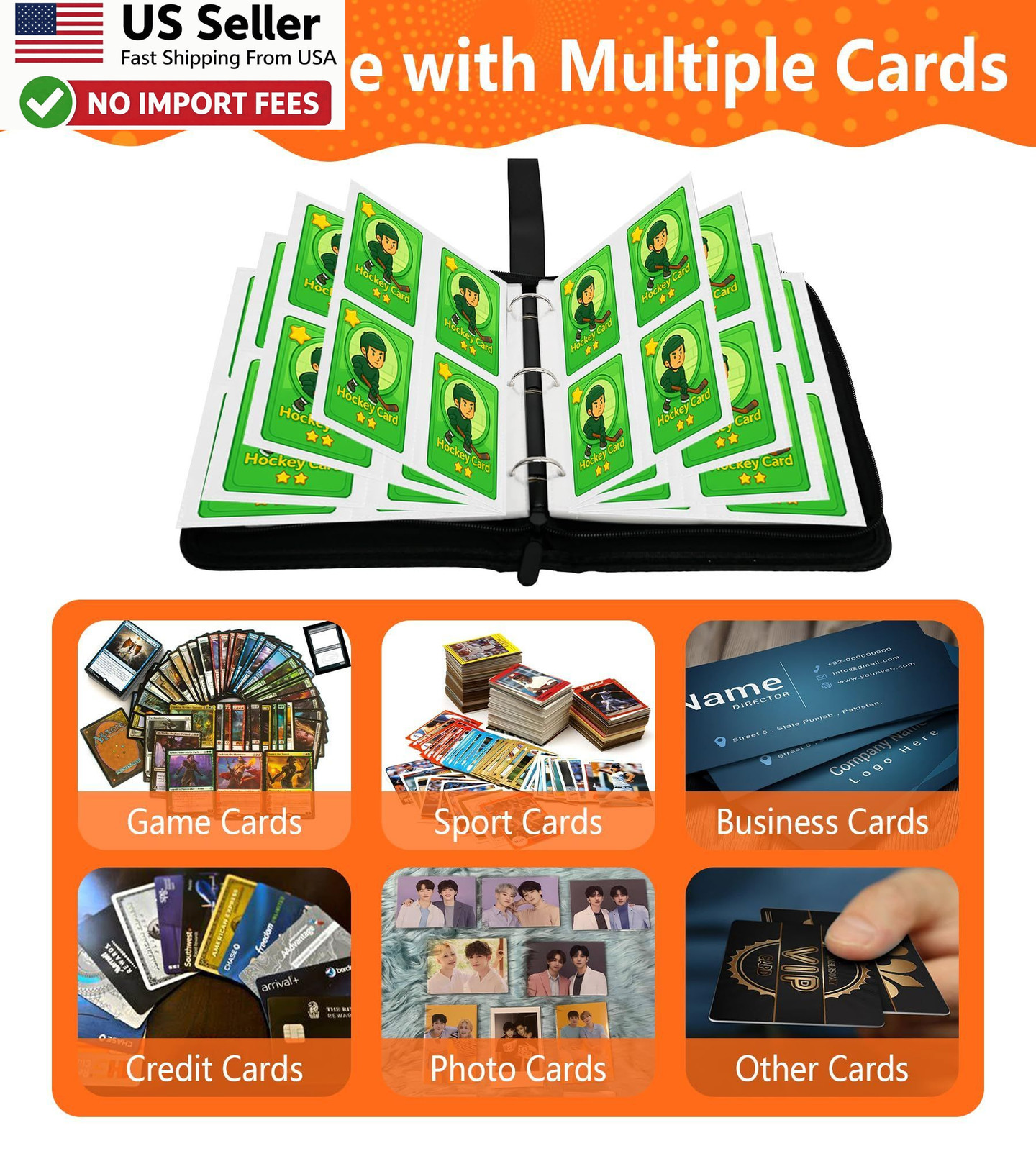 Trading Card Binder 4 Pocket 440 Cards Album Folder Zipper Organizer FROM USA
