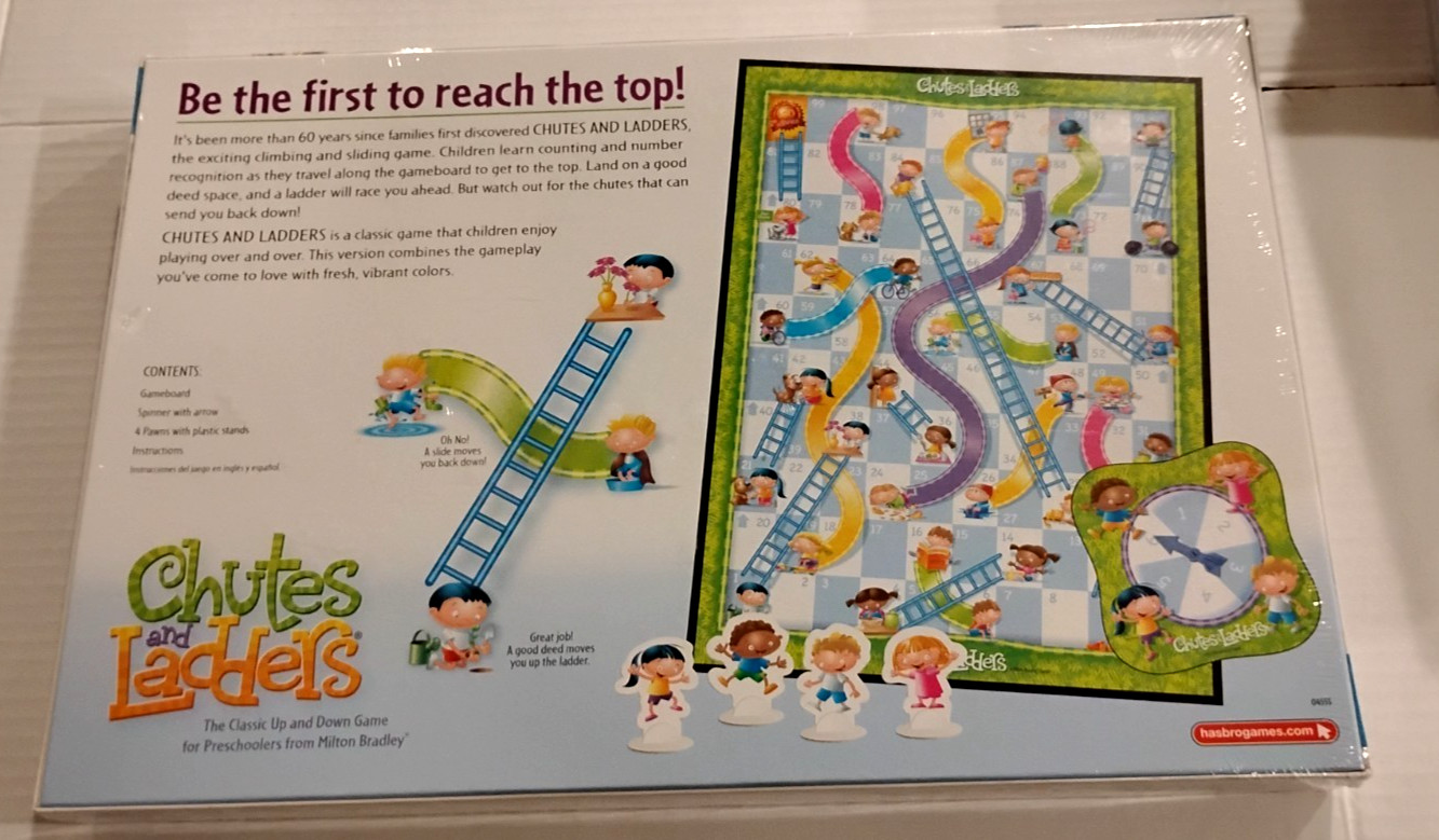 Board Game Chutes and Ladders For 2 to 4 Player Kids Age 3 to 7 Years Old Sealed