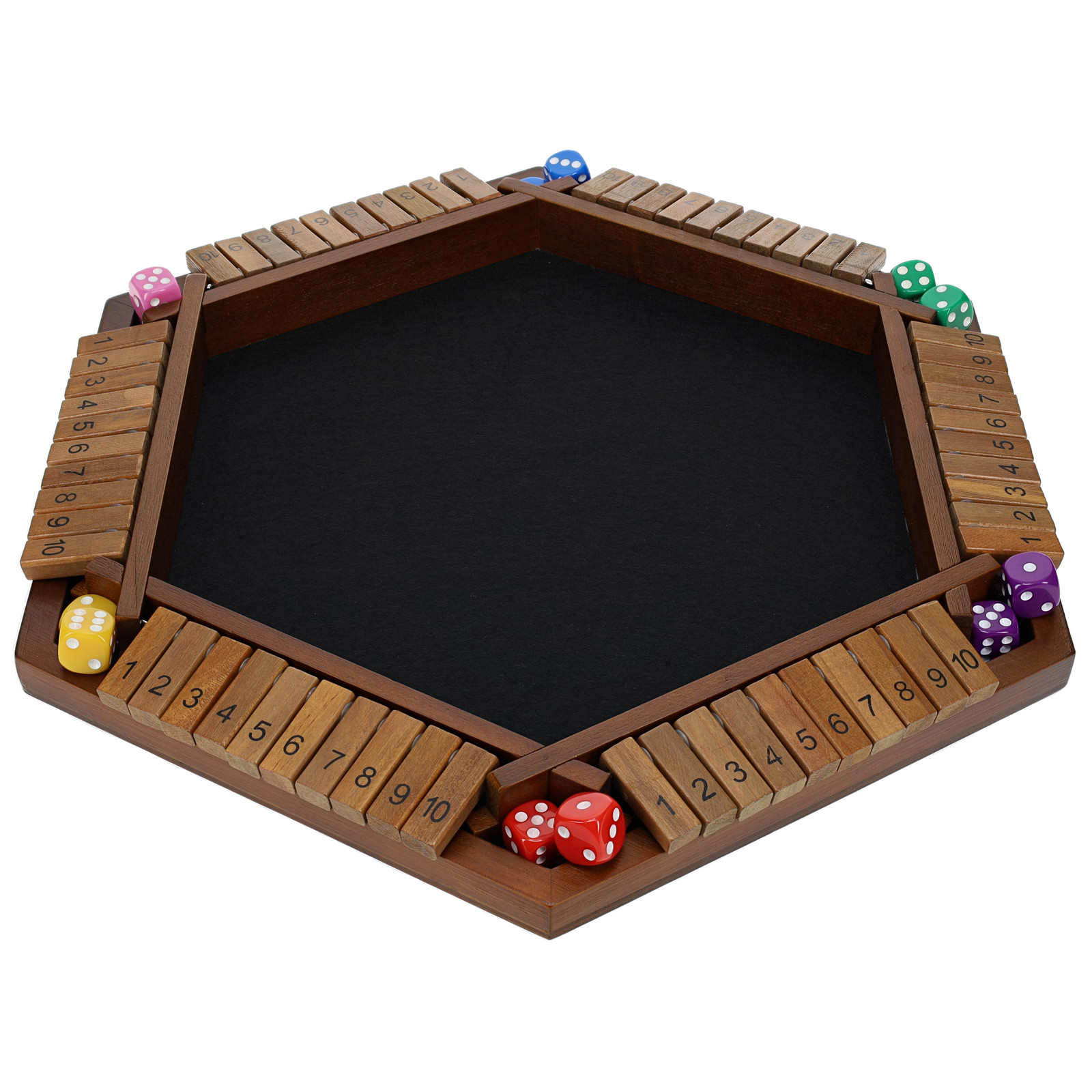 Pacific Shore Games 6 Player Shut The Box Dice Game,Walnut Stained Wood, Large