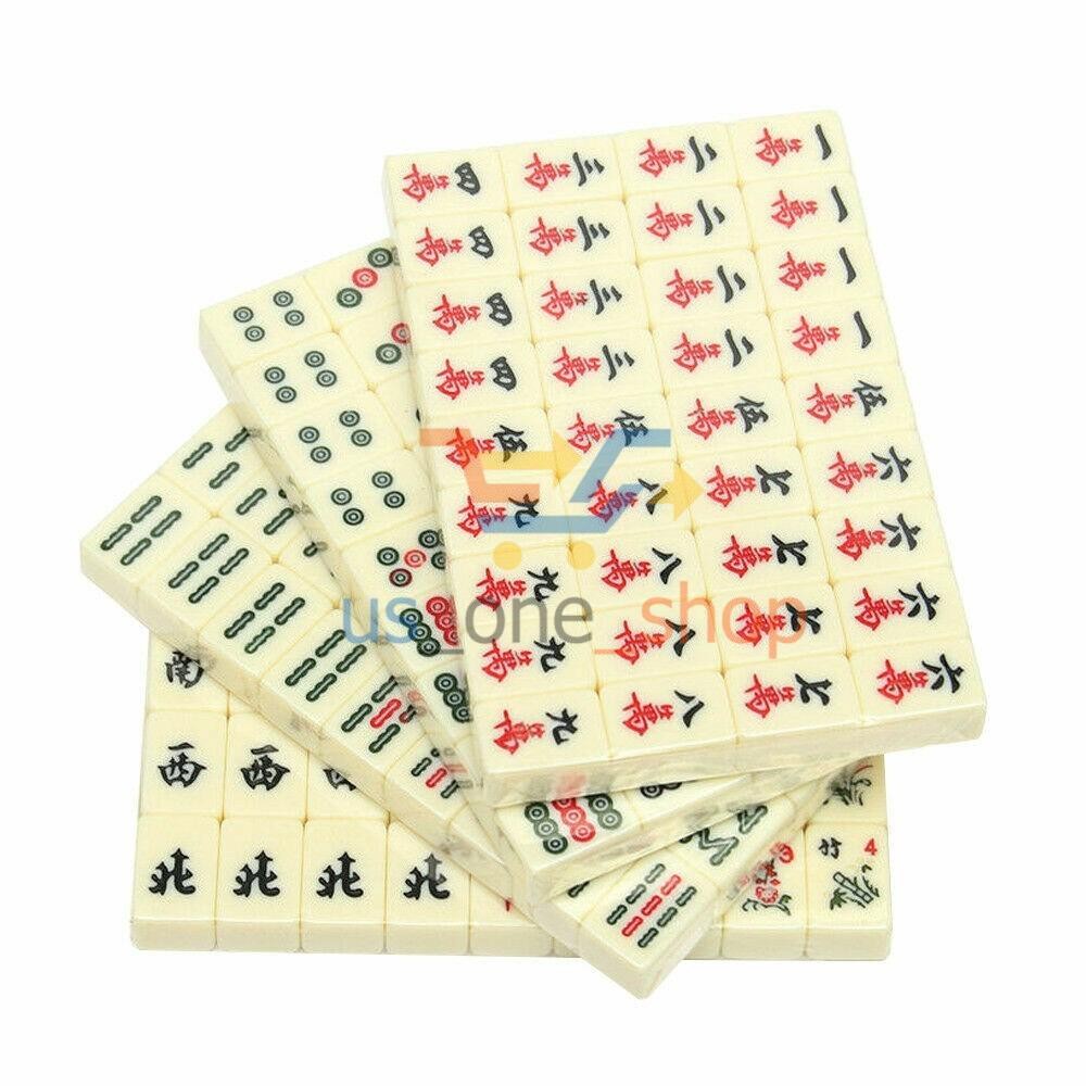 Vintage Chinese Mahjong Set Traditional 144 Tiles Mah-Jong Game Set w/ Case Box