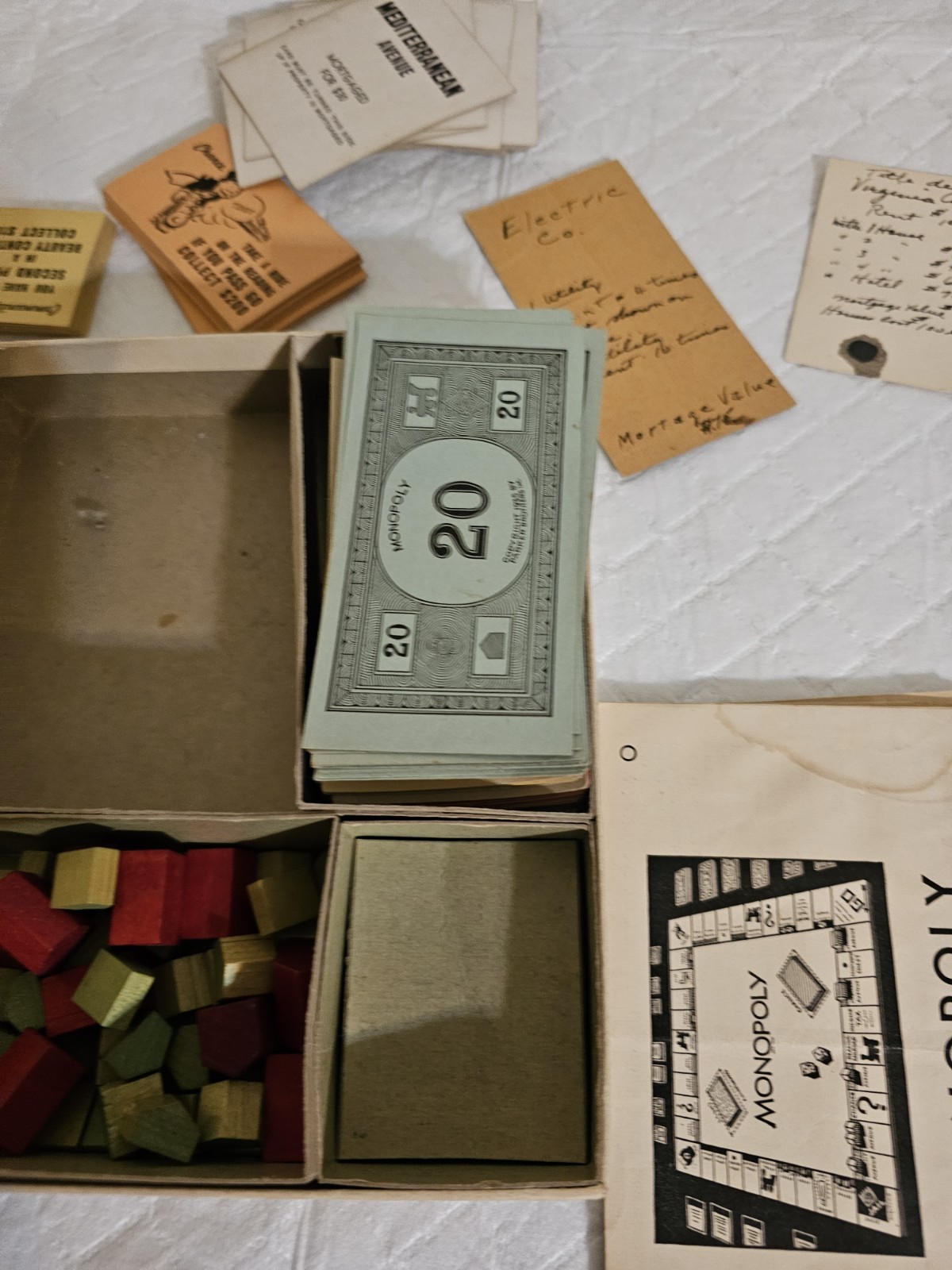 Vintage 1935 Monopoly Parker Brothers Black Box Missing Pieces, No Board