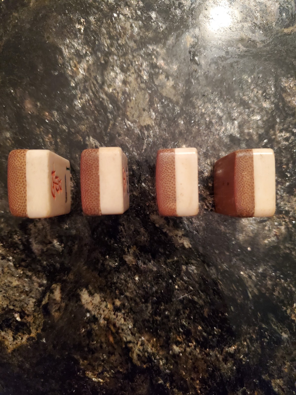 Vtg 1920s Bone&Bamboo Mahjong Replacement Tiles Lot of 4 (Craks & Red Dragon)