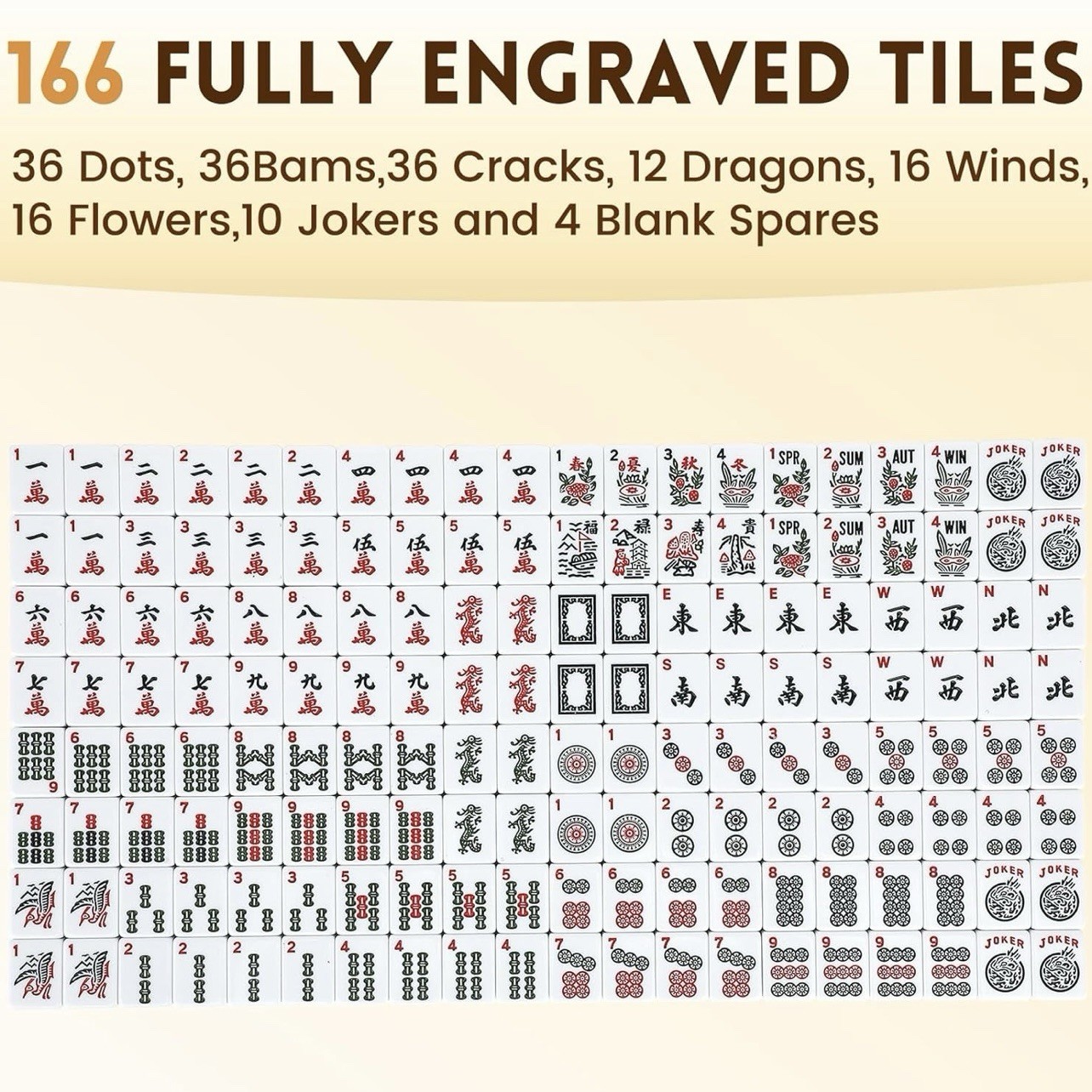 雀友 Treyo USA Travel American Mahjong Set 166 Tiles with Numbers And Jokers