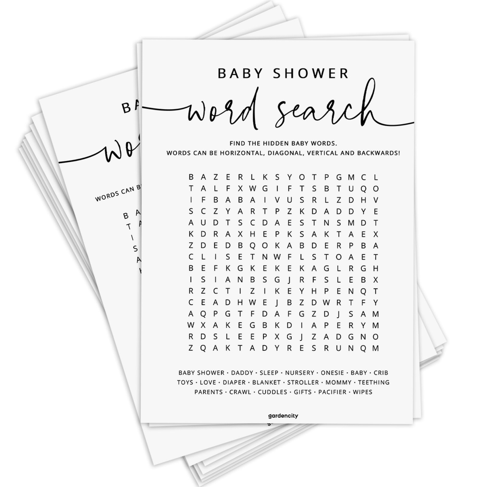 50 Baby Shower Word Search Game Cards, Fun Baby Shower Games for Boy or Girl,…