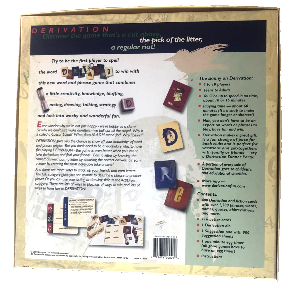 Derivation Board Game Word & Phrase 4 to 10 Players Teens to Adult -Open Box