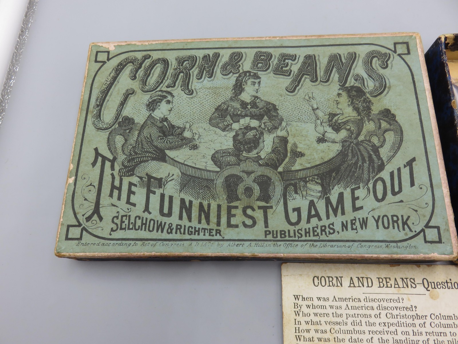 Antique 1876 Corn & Beans Game Selchow & Richter Victorian Parlor Card Game Box